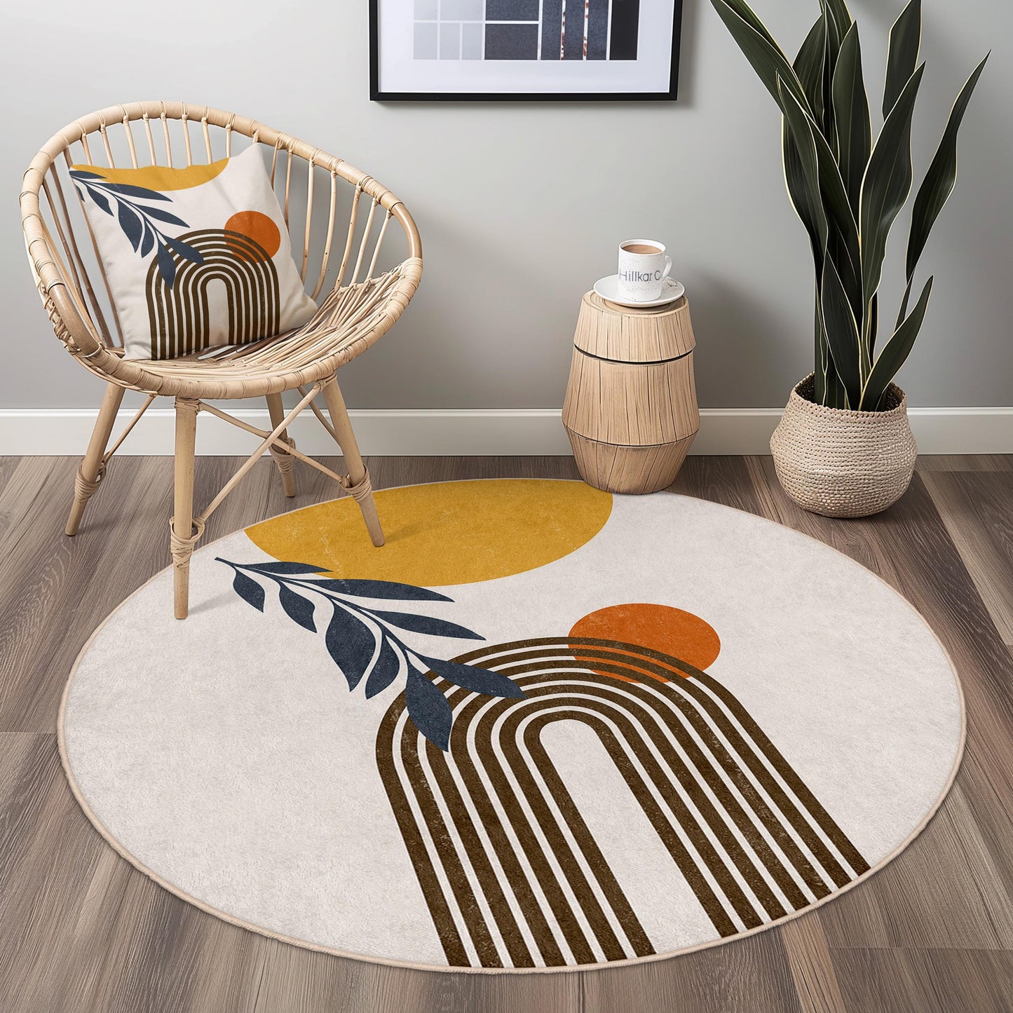 Abstract Rainbow Round Area Rug, Modern Boho Round Carpet, Circle Rug for Living Room, Stylish Home Decor, Unique Round Rug