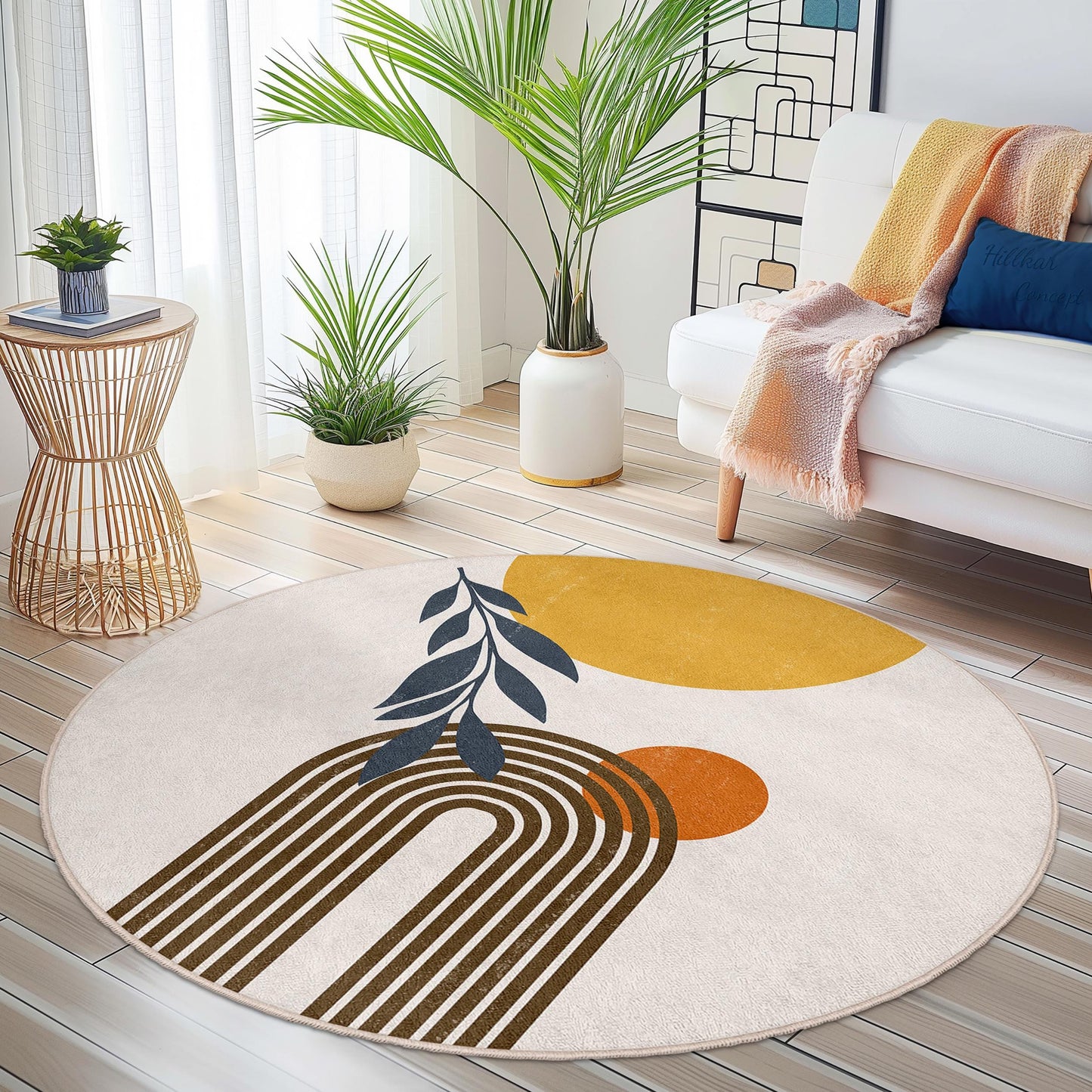 Abstract Rainbow Round Area Rug, Modern Boho Round Carpet, Circle Rug for Living Room, Stylish Home Decor, Unique Round Rug