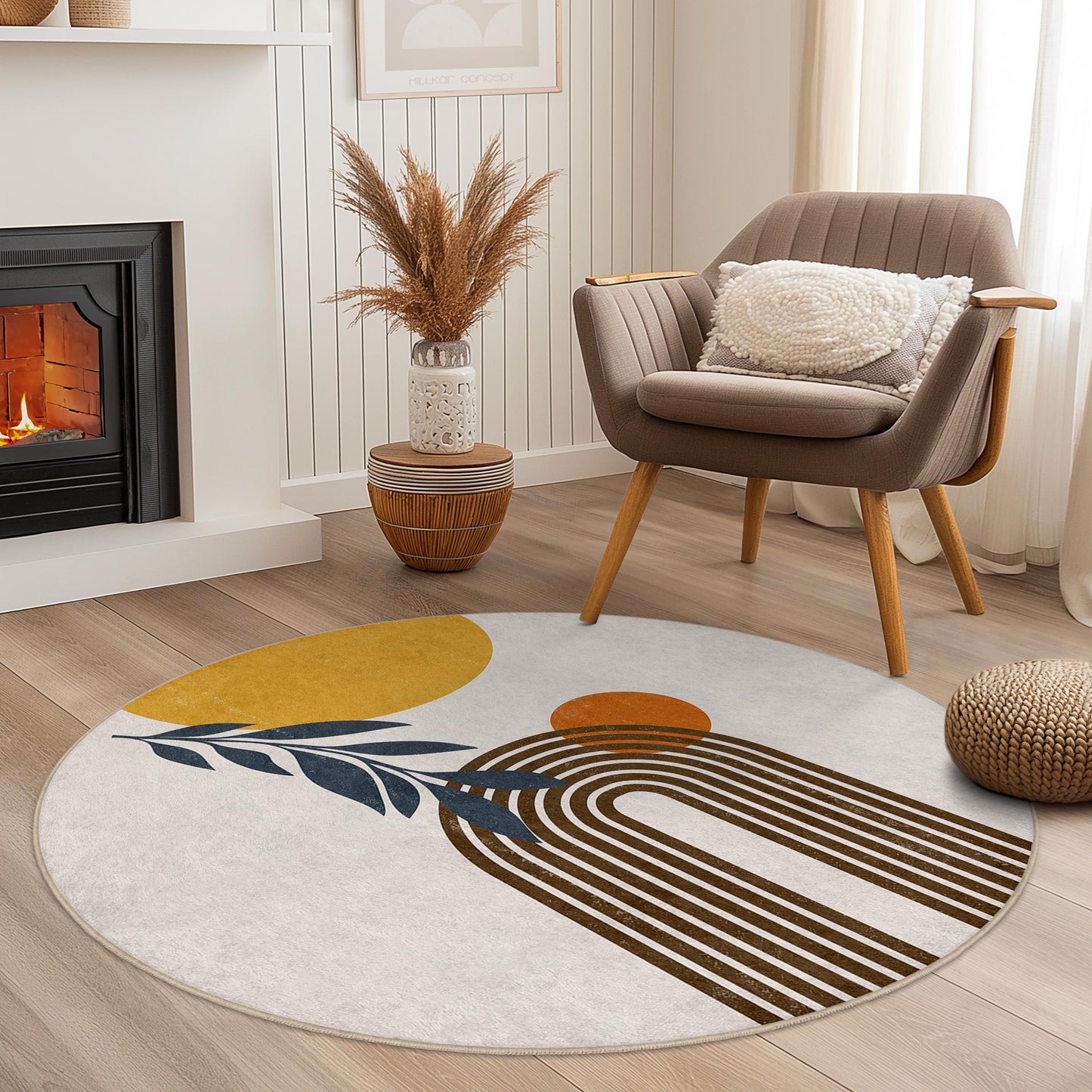 Abstract Rainbow Round Area Rug, Modern Boho Round Carpet, Circle Rug for Living Room, Stylish Home Decor, Unique Round Rug