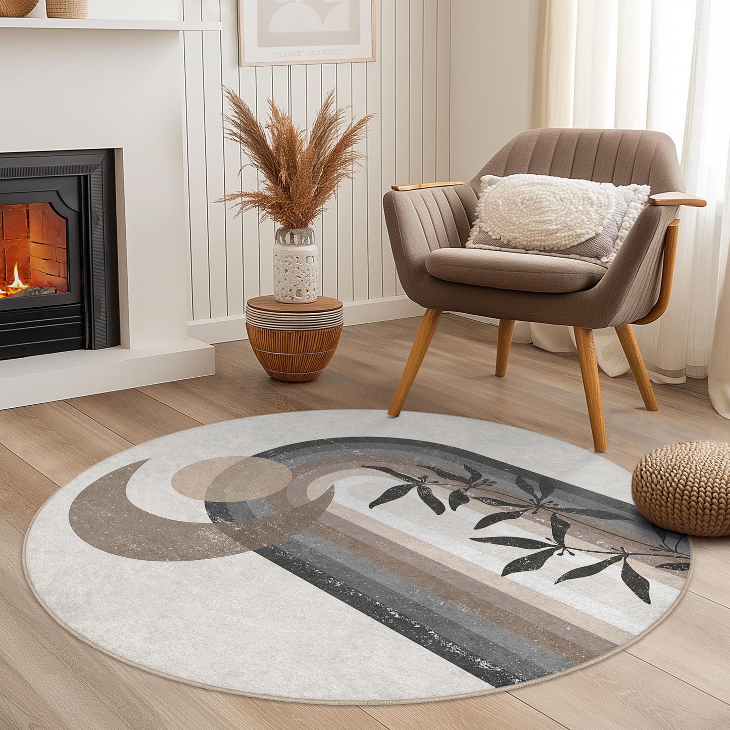 Boho Chic Round Area Rug, Abstract Rainbow Design Rug, Modern Home Decor, Soft Living Room Rug, Stylish Round Carpet