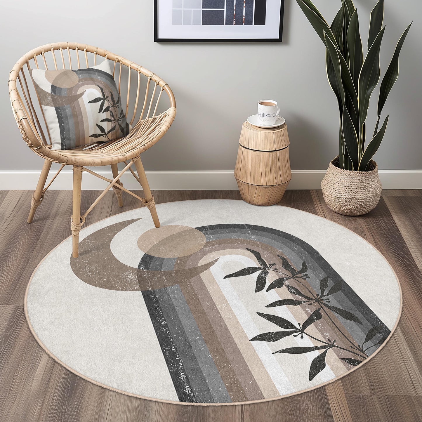 Boho Chic Round Area Rug, Abstract Rainbow Design Rug, Modern Home Decor, Soft Living Room Rug, Stylish Round Carpet