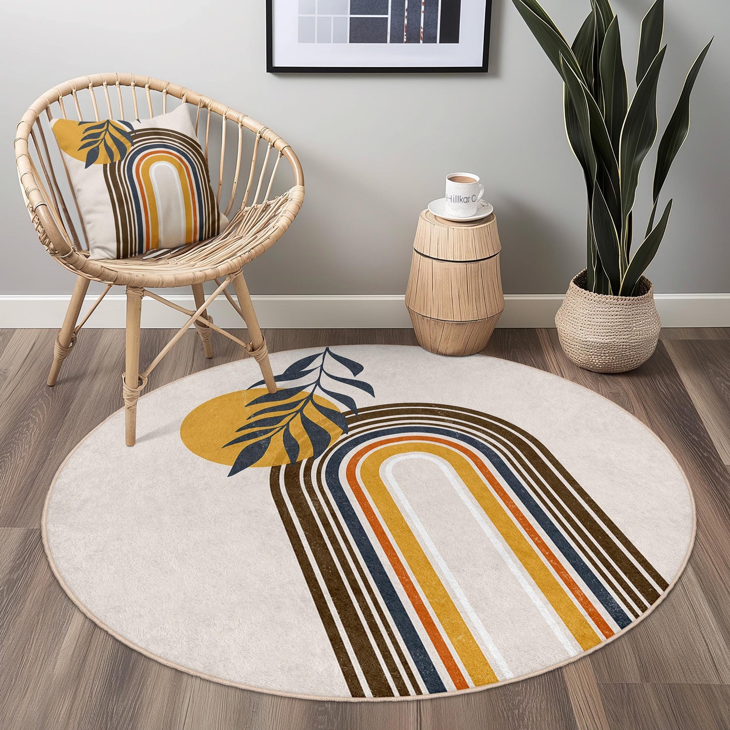 Rainbow Arch Round Area Rug, Modern Round Carpet, Decorative Round Rug, Boho Chic Home Decor, Stylish Living Room Rug