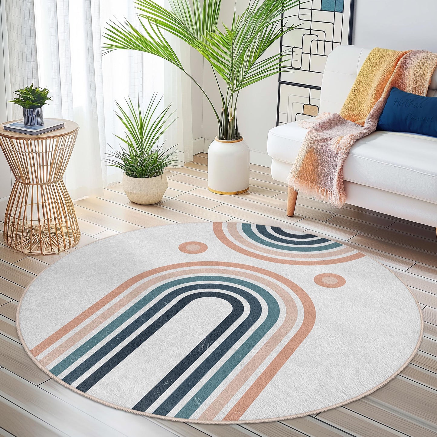 Geometric Rainbow Round Area Rug, Soft Round Rug for Living Room, Stylish Boho Decor, Modern Round Carpet, Home Interior Rug