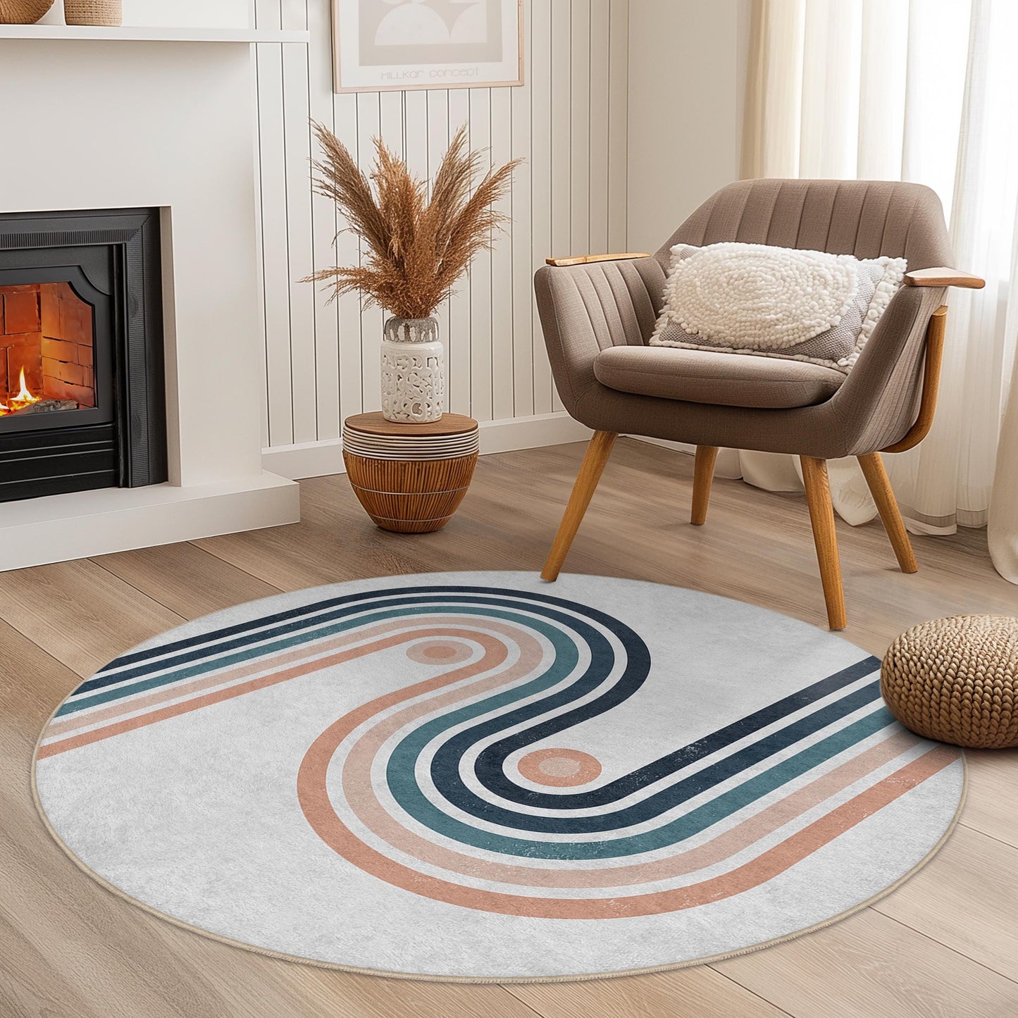 Modern Round Abstract Area Rug, Geometric Circle Carpet, Soft Living Room Rug, Stylish Home Decor, Round Design Rug