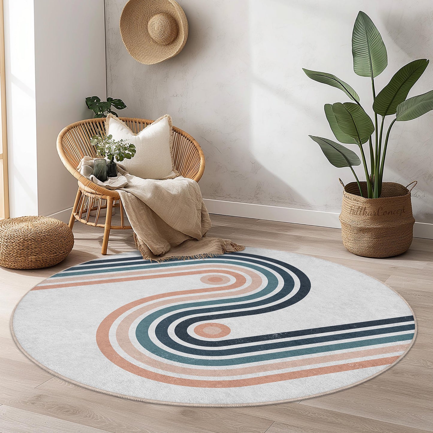 Modern Round Abstract Area Rug, Geometric Circle Carpet, Soft Living Room Rug, Stylish Home Decor, Round Design Rug