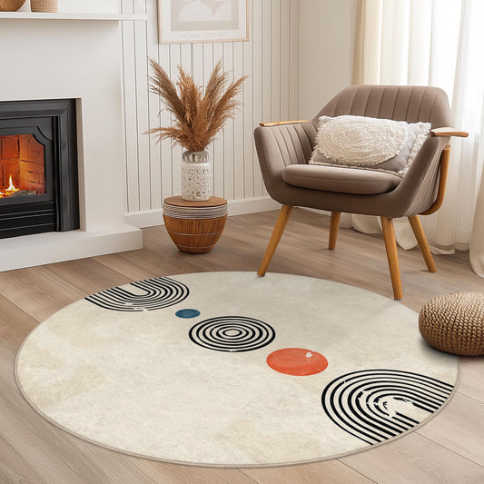 Stylish Round Area Rug with Modern Geometric Patterns, Soft Circular Carpet for Living Room, Bedroom, or Office Decor