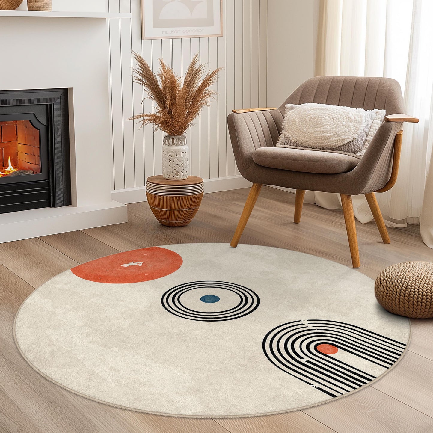 Geometric Round Area Rug, Modern Circle Rug, Abstract Design Floor Mat, Living Room Decor, Bohemian Style Home Decor