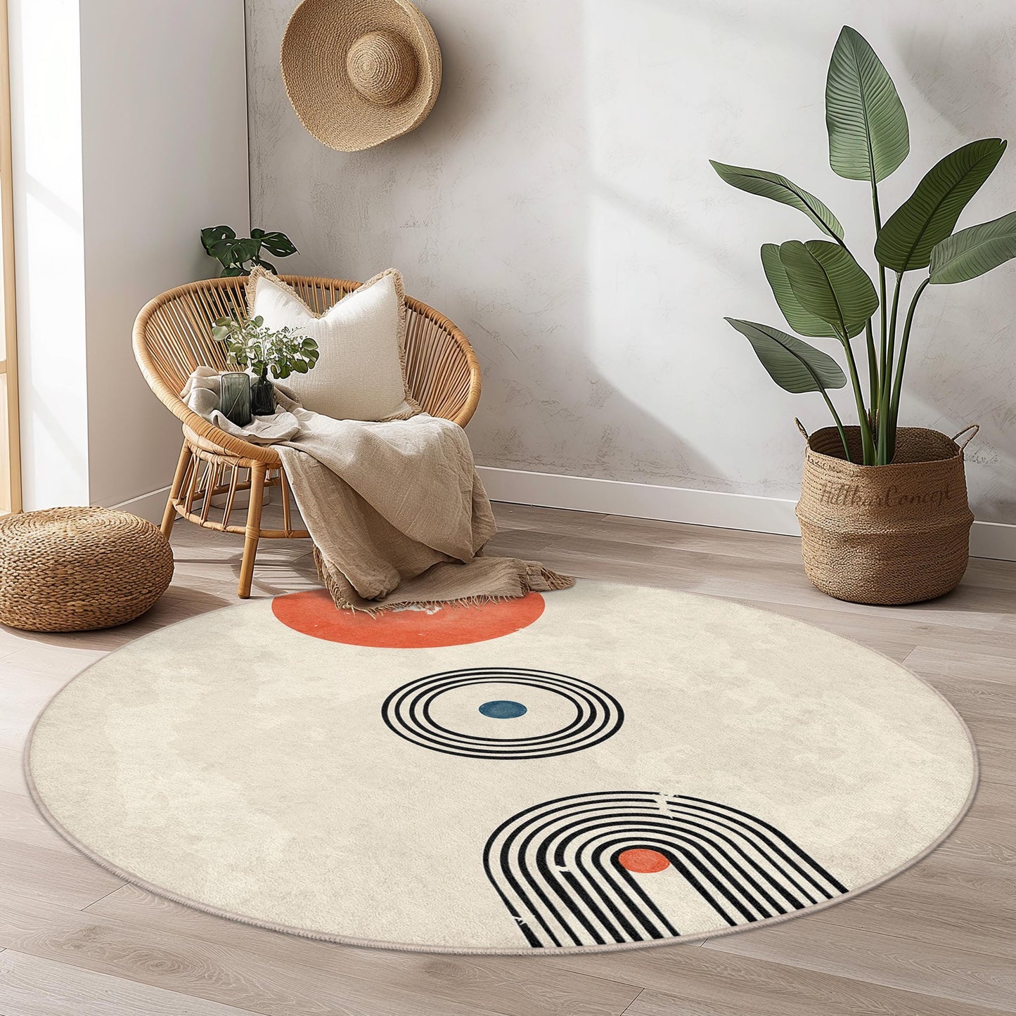 Geometric Round Area Rug, Modern Circle Rug, Abstract Design Floor Mat, Living Room Decor, Bohemian Style Home Decor