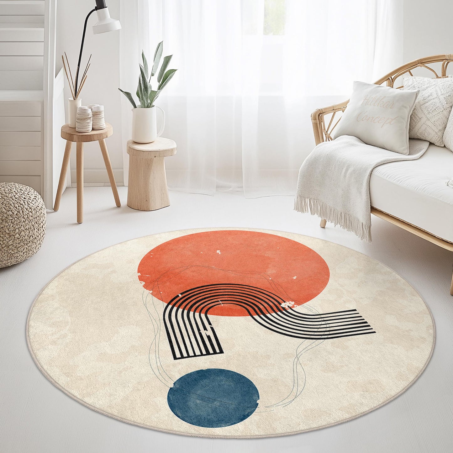 Abstract Round Area Rug, Modern Circular Rug, Geometric Pattern Floor Mat, Cozy Home Decor, Living Room Accent Rug