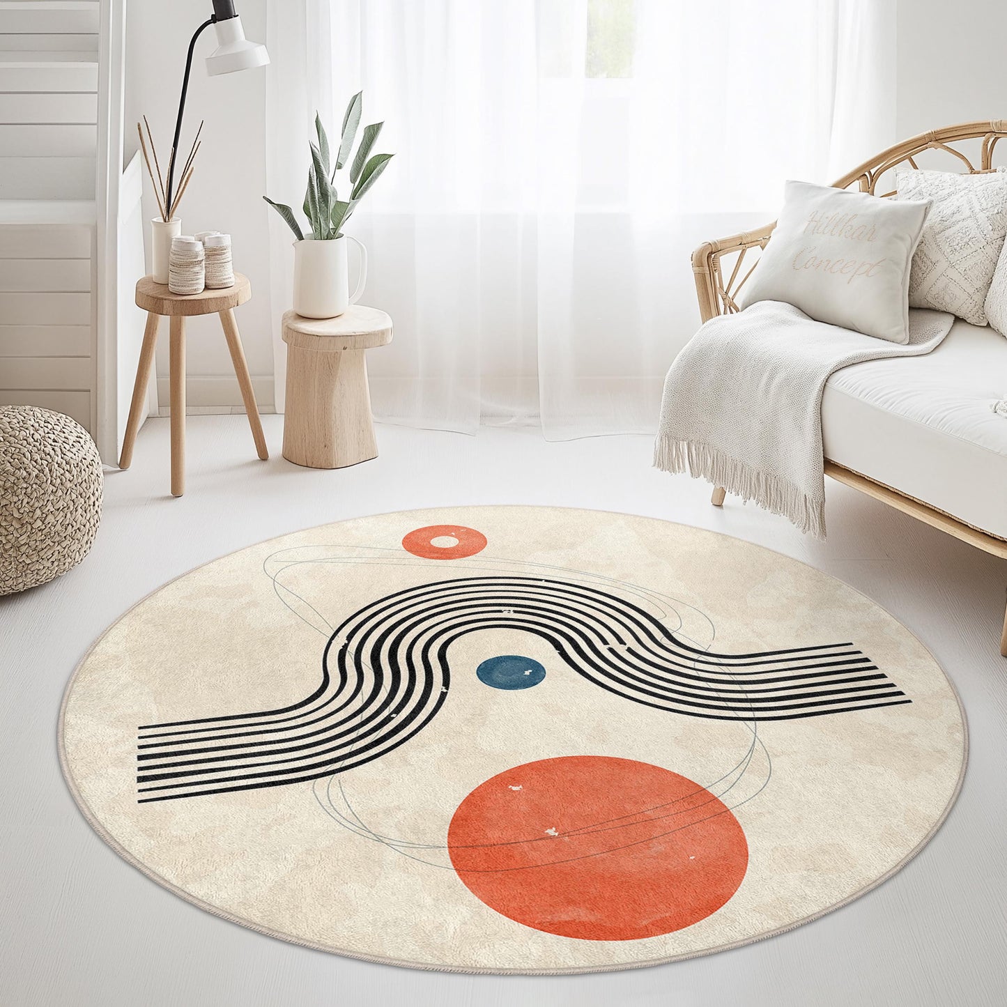 Abstract Geometric Round Area Rug, Modern Circular Carpet, Soft Minimalist Rug for Living Room, Contemporary Home Decor
