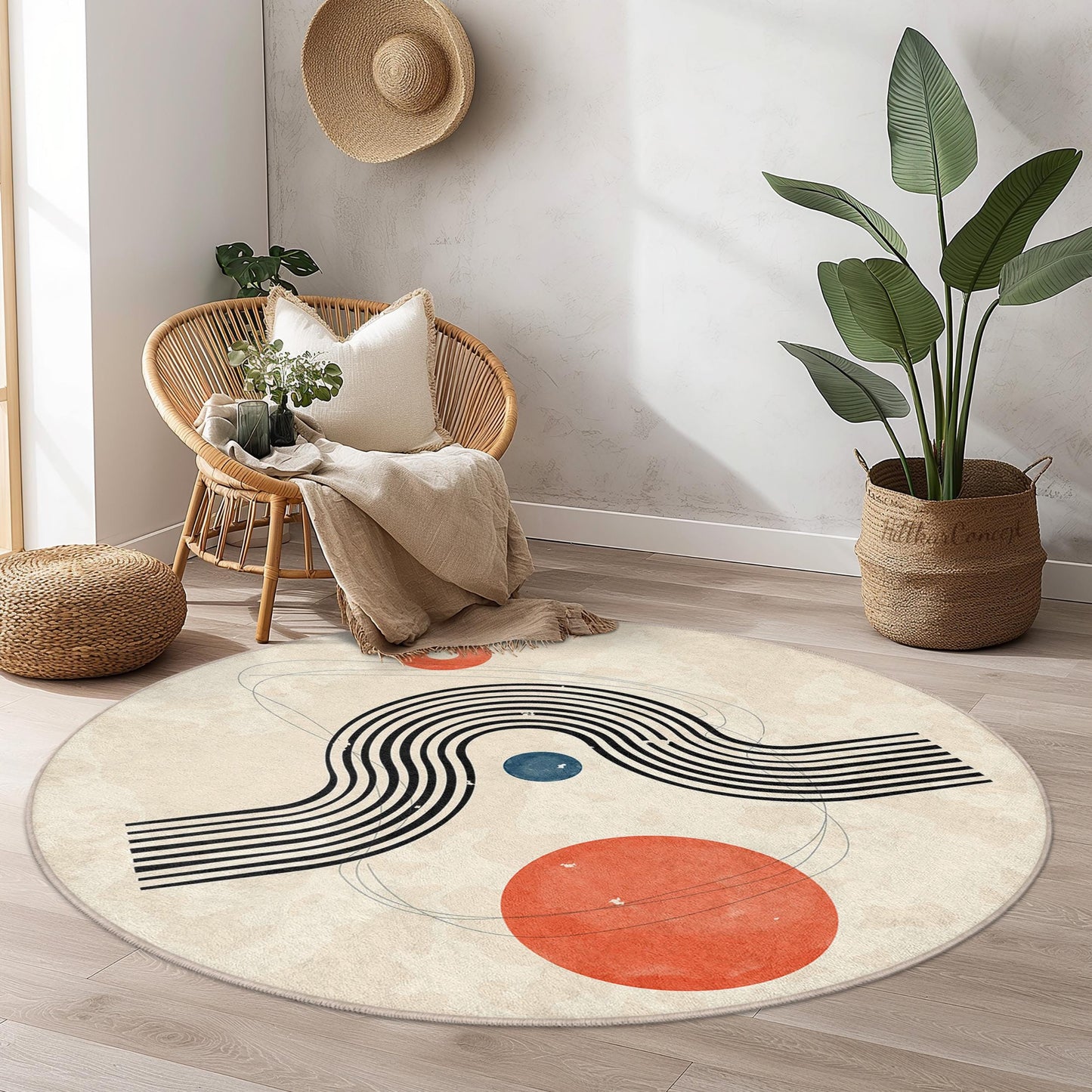 Abstract Geometric Round Area Rug, Modern Circular Carpet, Soft Minimalist Rug for Living Room, Contemporary Home Decor
