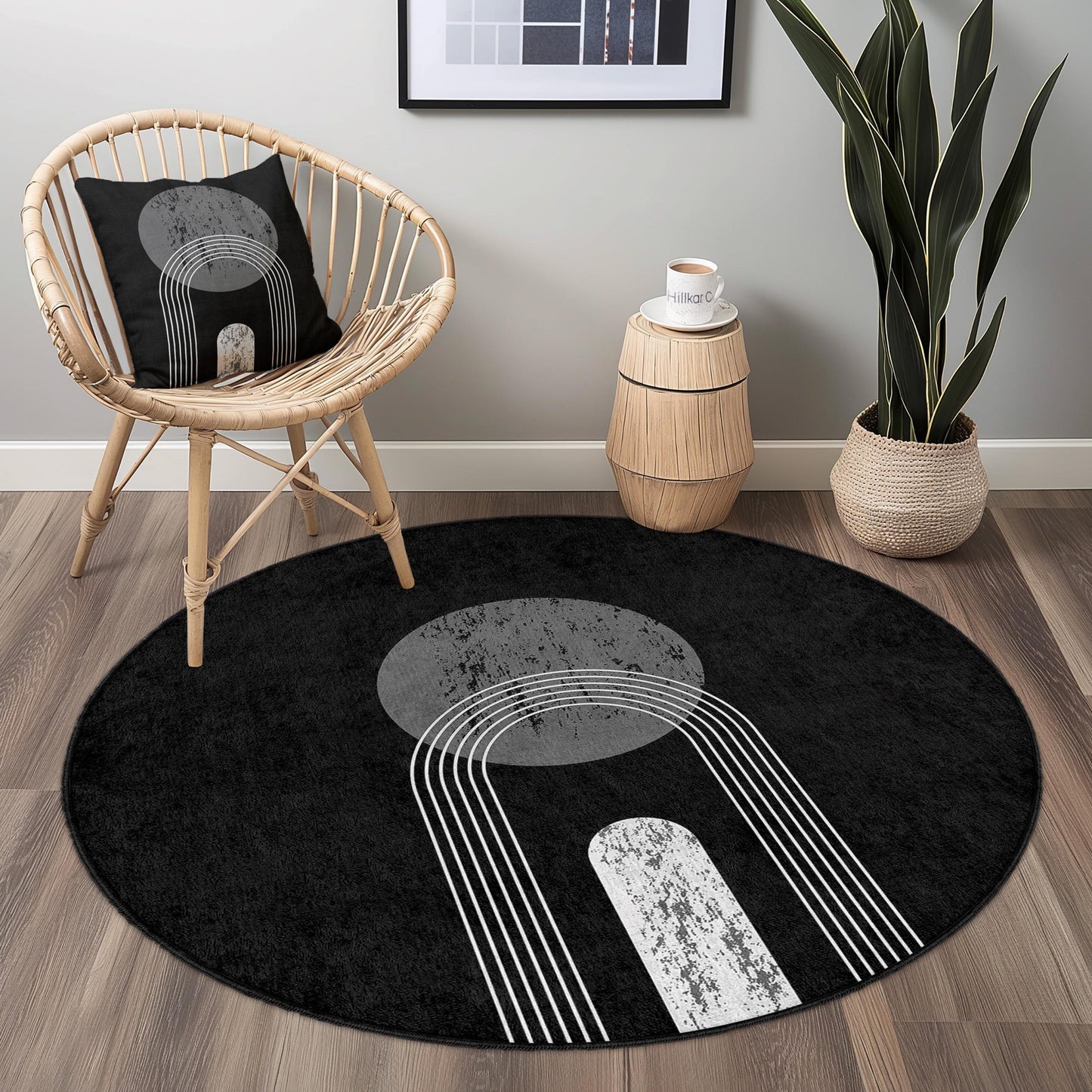 Geometric Rainbow Round Rug, Modern Circle Area Rug, Abstract Design Carpet, Boho Style Floor Mat, Stylish Home Decor