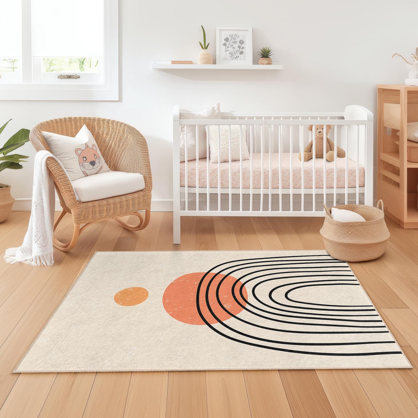 Modern Abstract Rainbow Area Rug, Rectangular Kids Room Carpet, Colorful Playroom Decor, Soft Nursery Rug, Unique Geometric Design