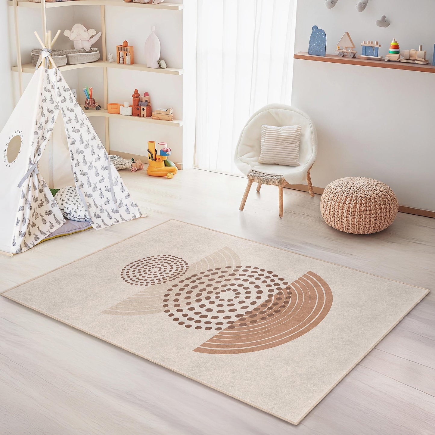 Abstract Circles Pattern Rectangular Area Rug, Modern Geometric Carpet, Soft Living Room Rug, Stylish Home Decor, Kids Room Rug