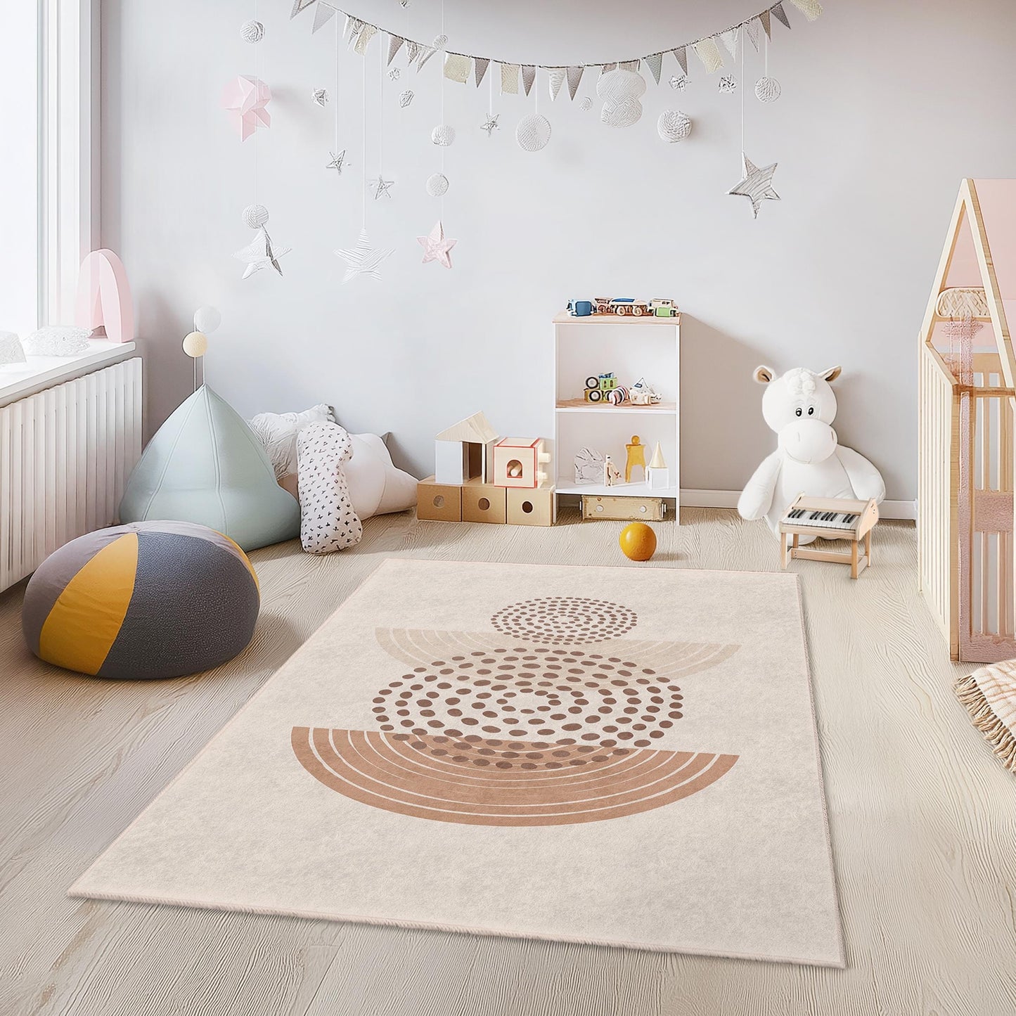 Abstract Circles Pattern Rectangular Area Rug, Modern Geometric Carpet, Soft Living Room Rug, Stylish Home Decor, Kids Room Rug