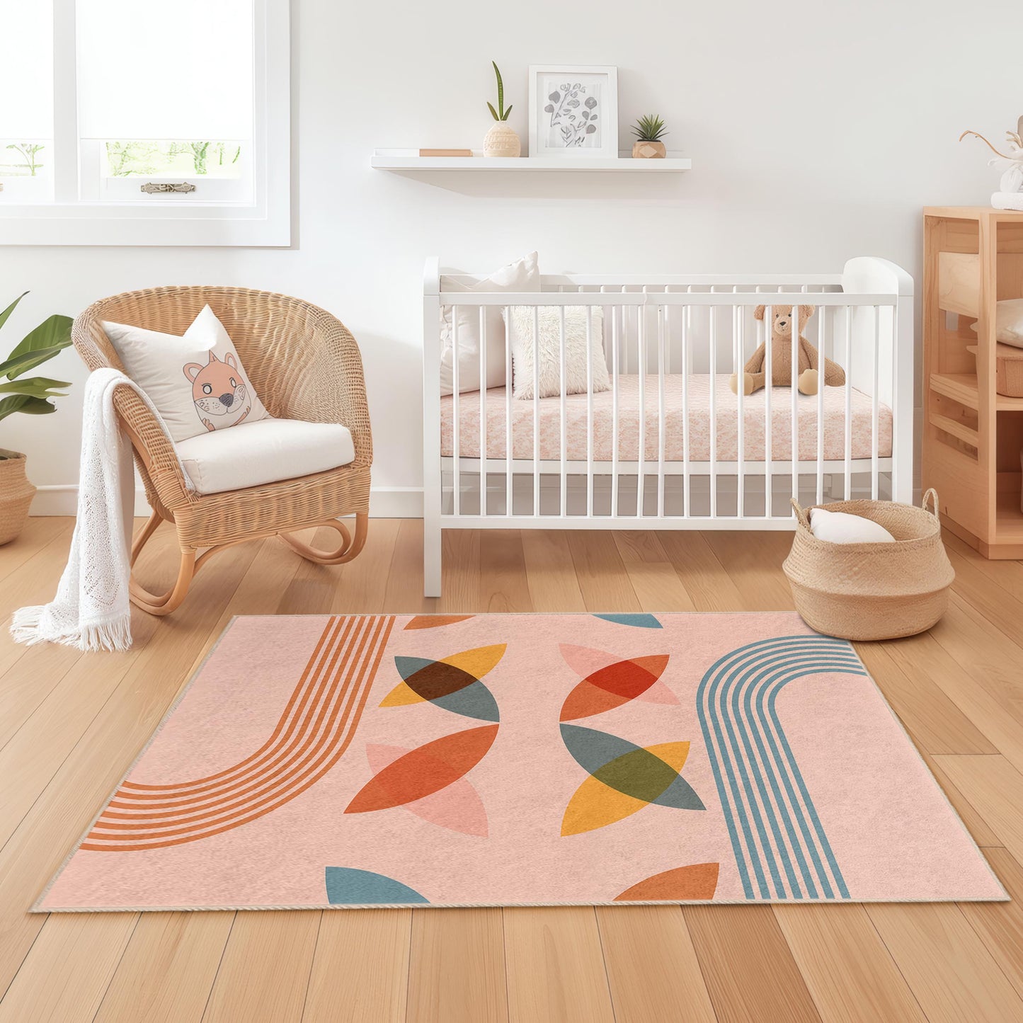 Colorful Geometric Rectangle Kids Rug, Modern Design Playroom Carpet, Children Room Decor, Soft Nursery Area Rug, Unique Kids Mat