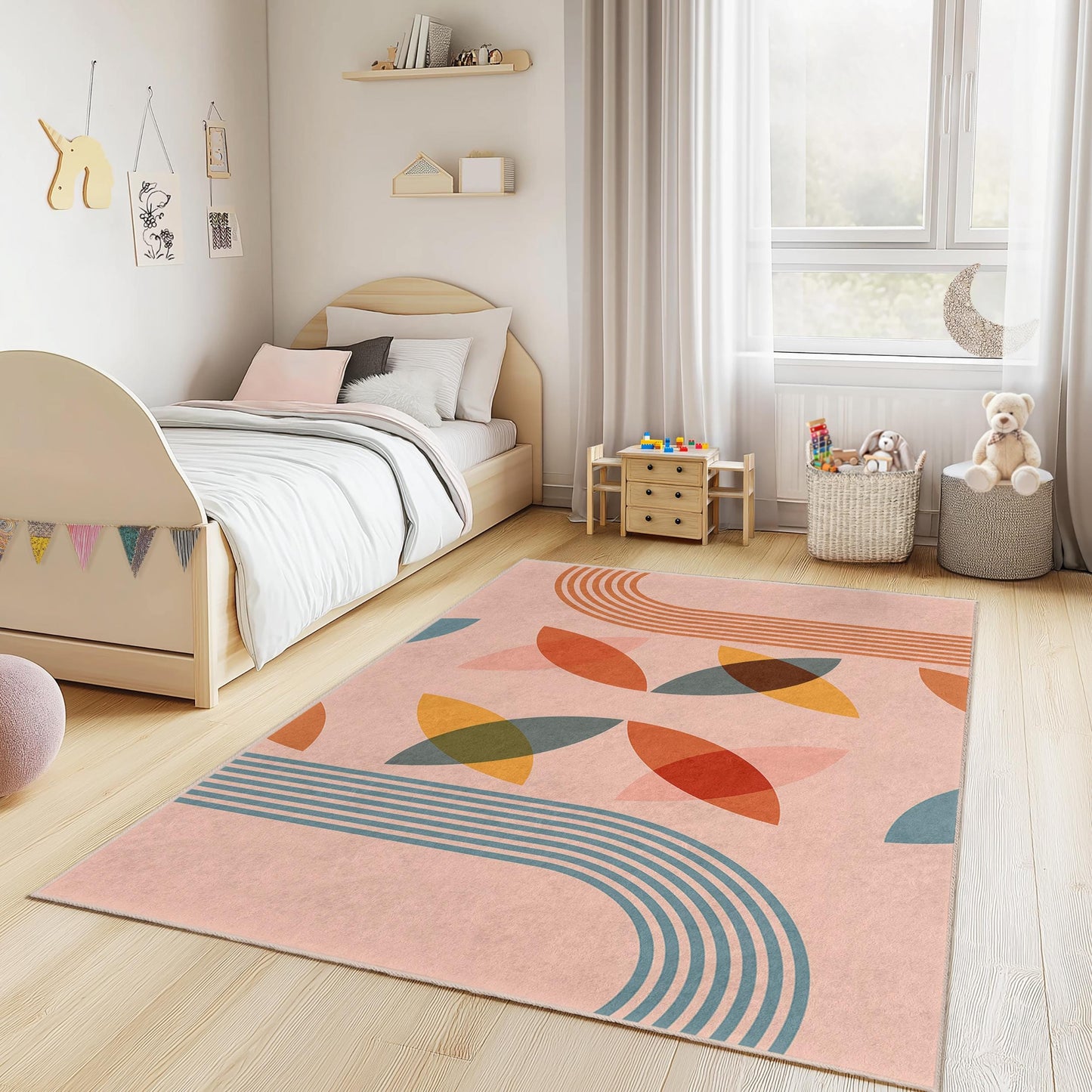 Colorful Geometric Rectangle Kids Rug, Modern Design Playroom Carpet, Children Room Decor, Soft Nursery Area Rug, Unique Kids Mat