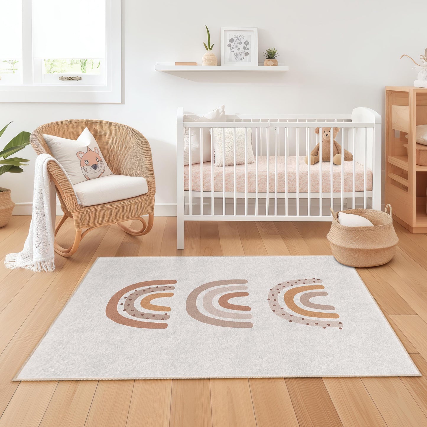 Charming Rainbow Pattern Kids Rectangular Rug, Soft Nursery Carpet, Playroom Decor, Childrens Room Rug, Adorable Kids Rug