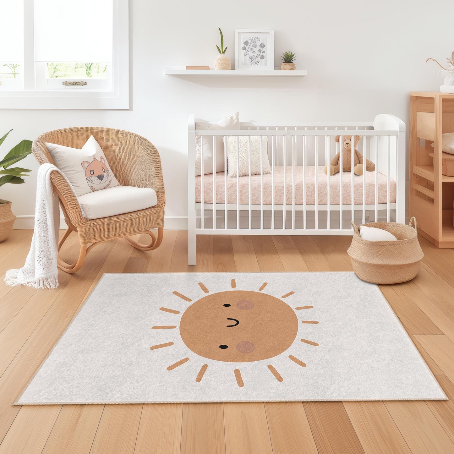 Smiling Sun Rectangular Kids Rug, Cute Sun Design Area Rug, Playroom Carpet, Nursery Decor, Childrens Room Rug, Happy Sun Mat