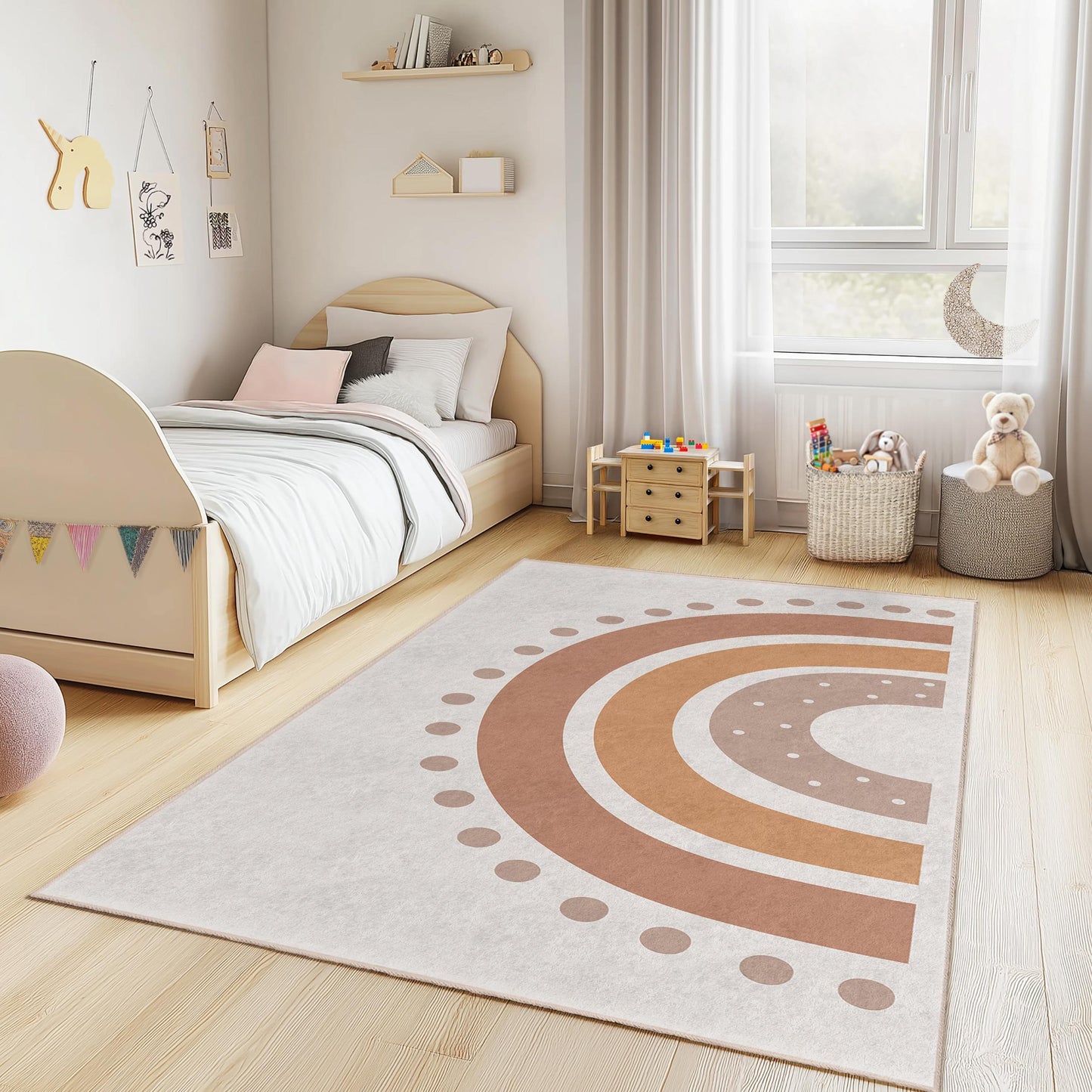 Modern Rainbow Pattern Rectangular Kids Rug, Chic Nursery Rug, Playroom Carpet, Soft Area Rug for Children's Room Decor