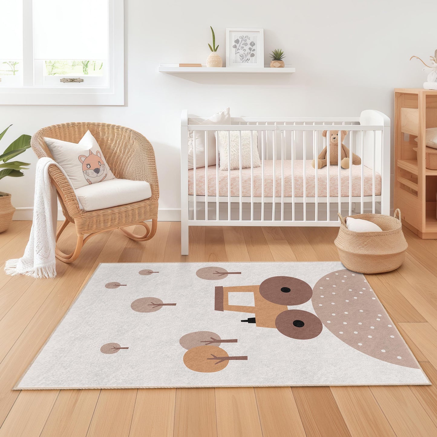 Cute Tractor Kids Room Rug, Farm Theme Area Rug, Rectangular Playroom Carpet, Nursery Decor, Soft Childrens Rug