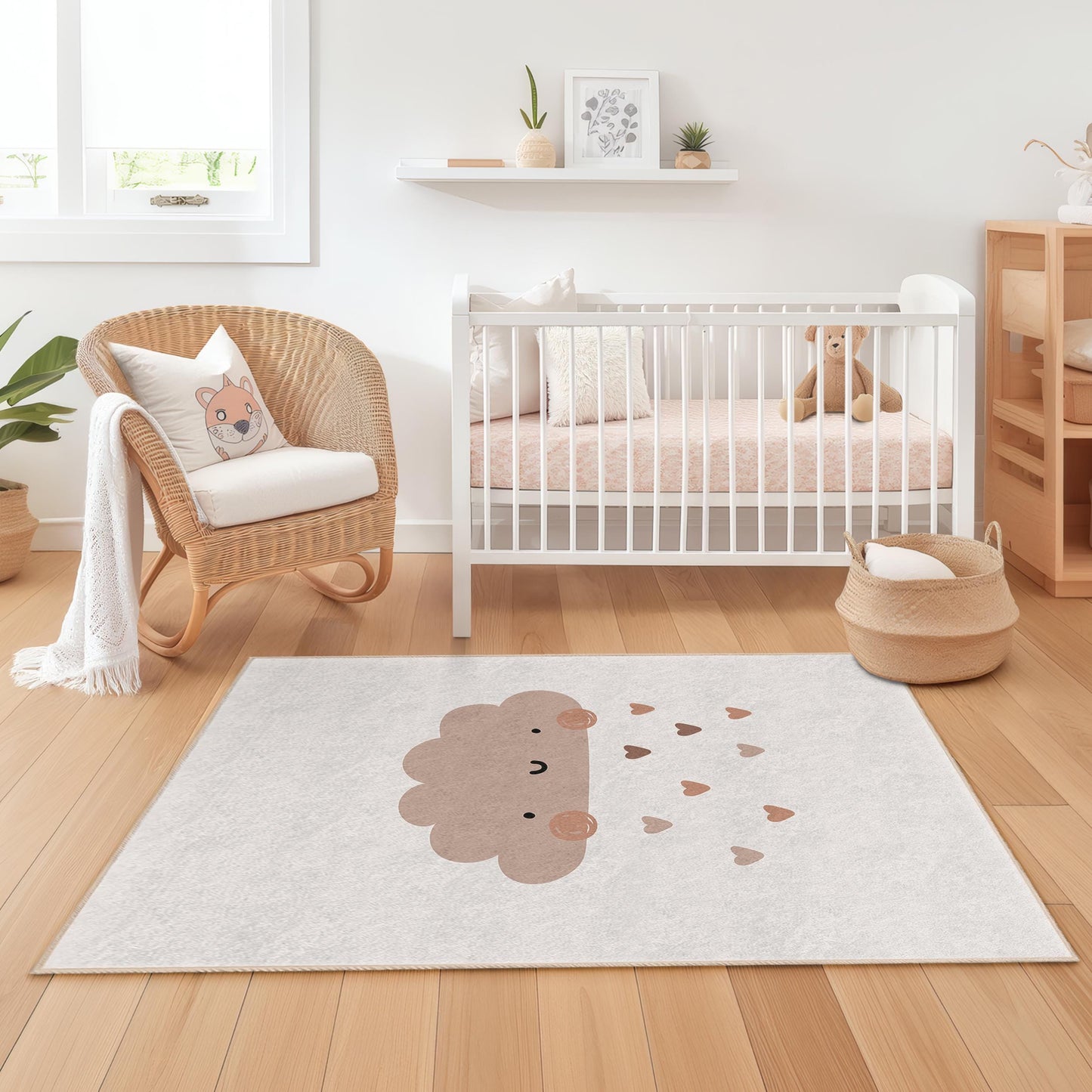 Cute Cloud Pattern Rectangular Kids Rug, Soft Nursery Carpet, Adorable Cloud Decor for Children's Room, Playroom Rug, Cozy Bedroom Mat