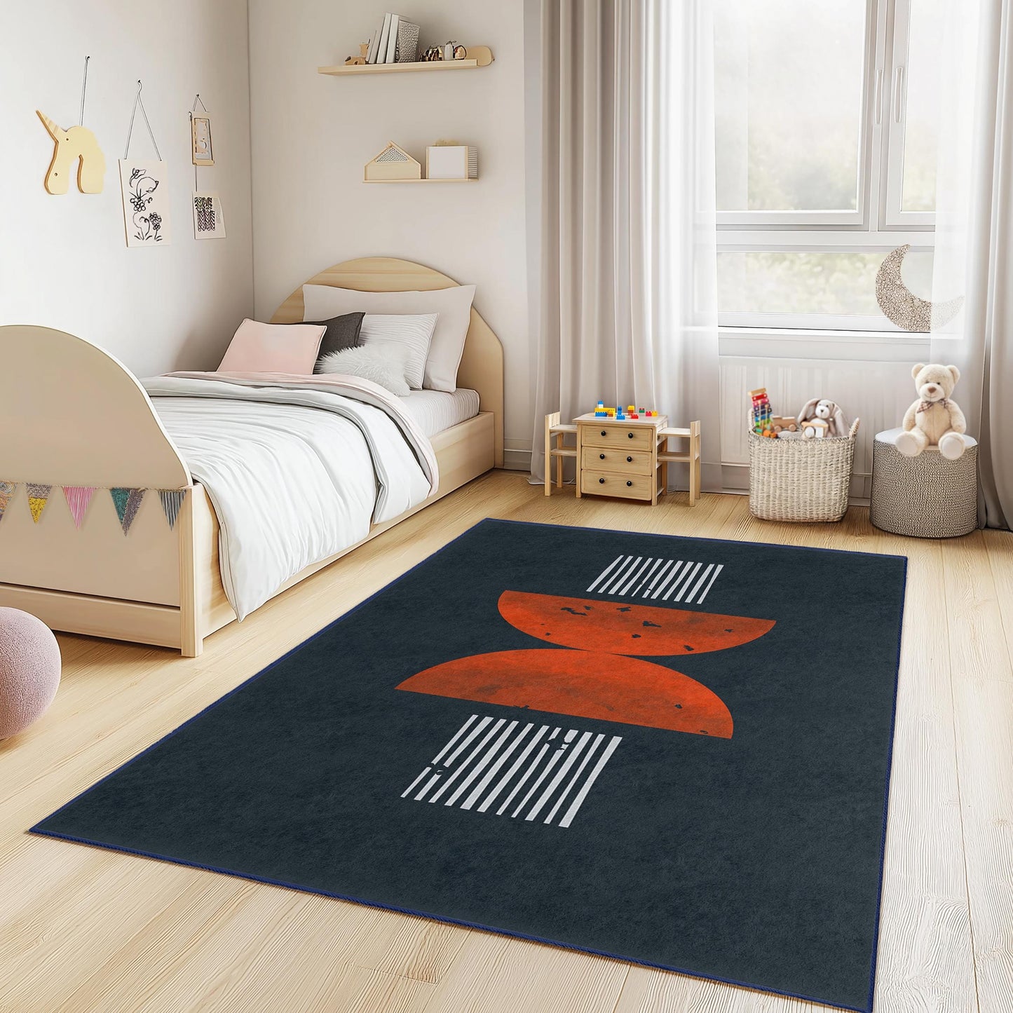 Geometric Shapes Modern Kids Area Rug, Rectangle Playroom Rug, Colorful Abstract Kids Carpet, Stylish Nursery Decor, Unique Children's Rug