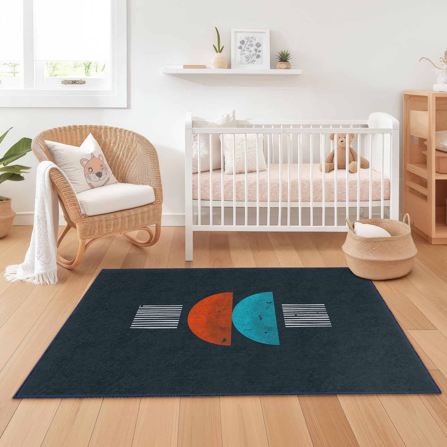 Geometric Abstract Rectangle Kids Rug, Colorful Shapes Childrens Carpet, Playroom Decor, Nursery Rug, Modern Kids Room Mat