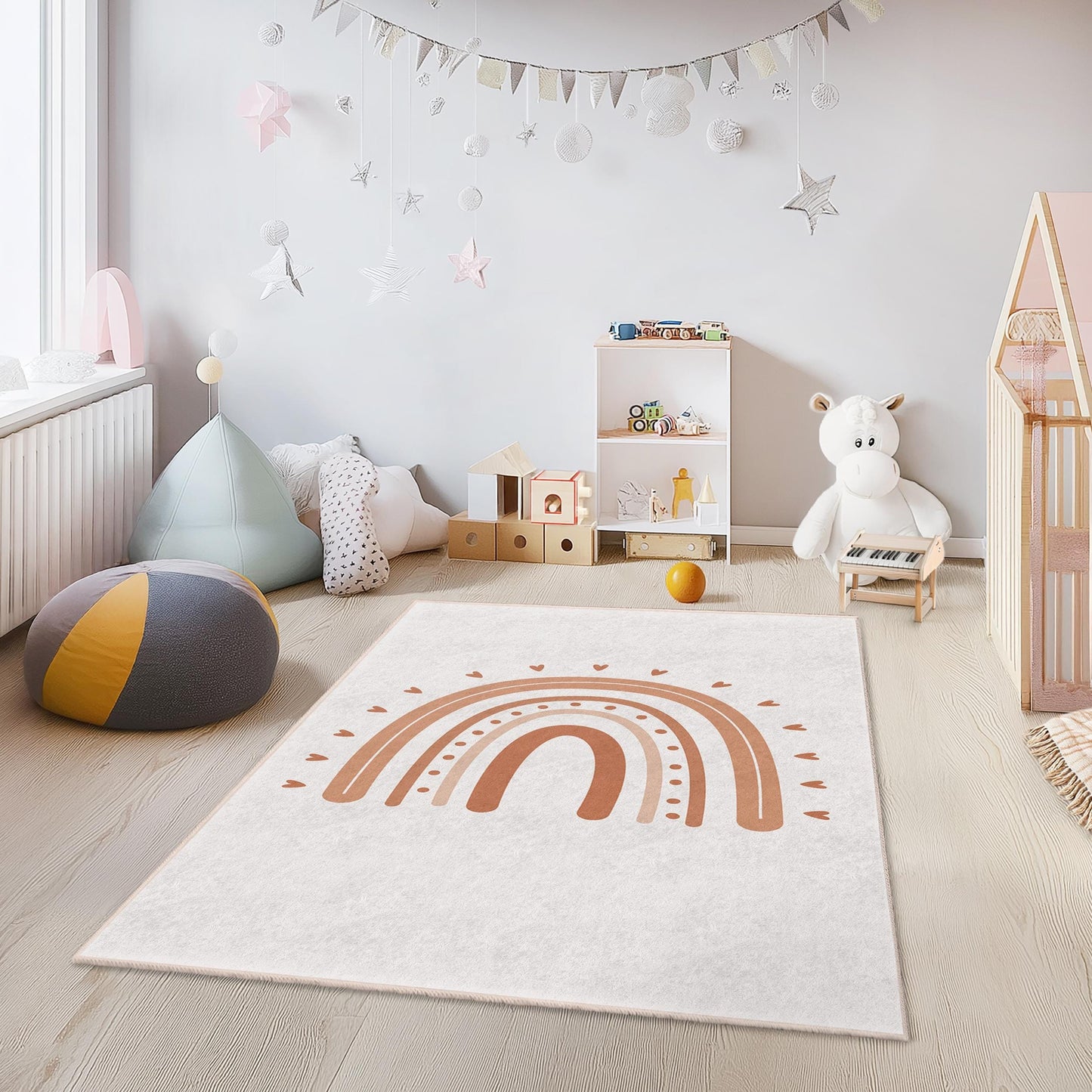 Rainbow Pattern Rectangular Kids Room Rug, Cute Rainbow Decor, Playroom Carpet, Nursery Rug, Soft Childrens Mat