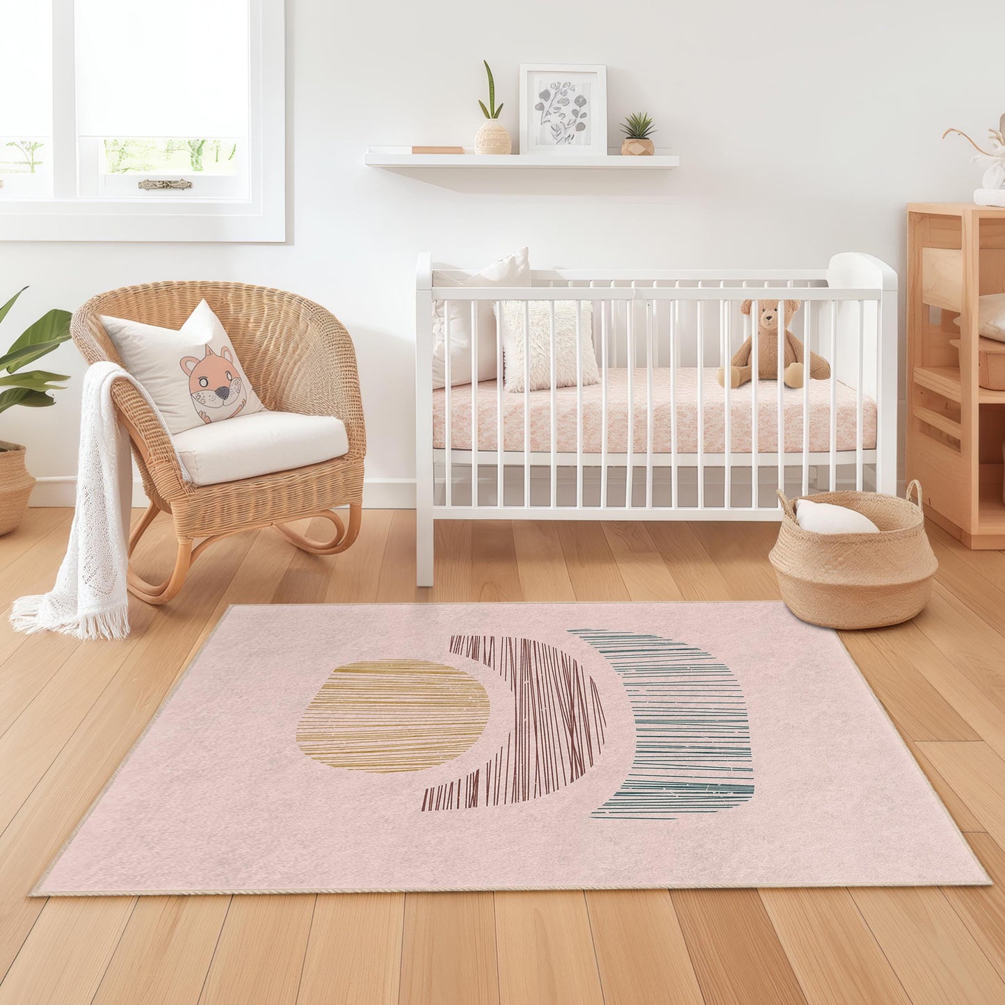 Abstract Geometric Pattern Rectangular Kids Rug, Modern Playroom Carpet, Stylish Nursery Decor, Soft Area Rug for Children