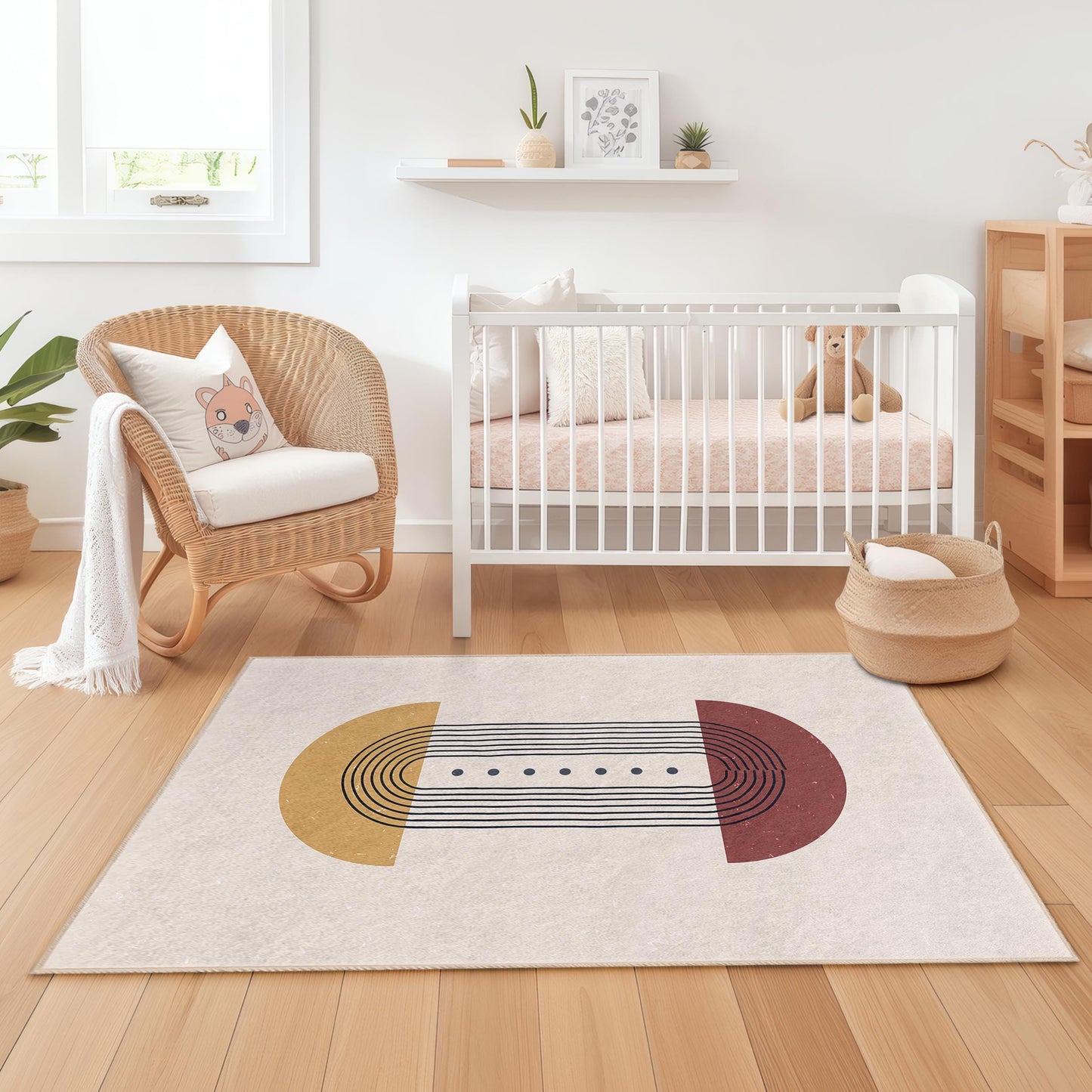 Abstract Geometric Rectangle Kids Rug, Modern Art Area Rug, Stylish Kids Room Decor, Playroom Carpet, Nursery Rug