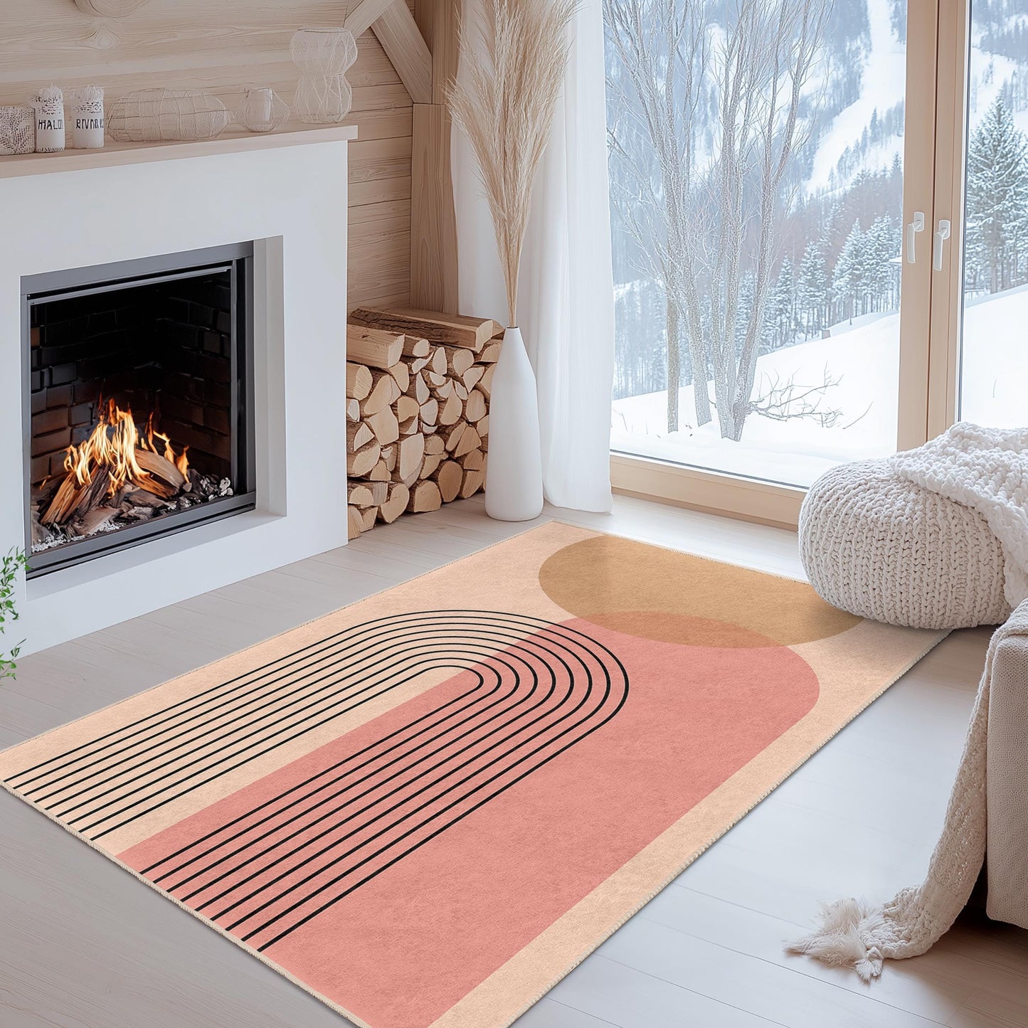 Geometric Rainbow Design Rectangular Area Rug, Modern Minimalist Carpet, Stylish Living Room Decor, Boho Home Accessories