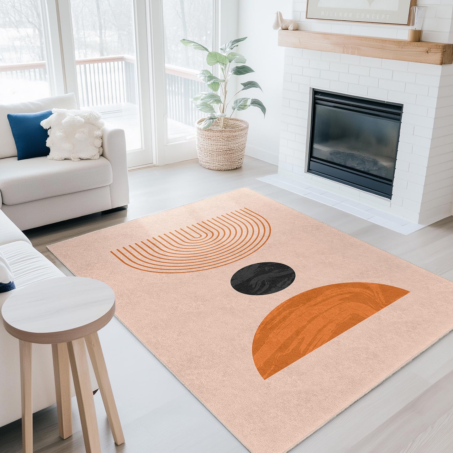 Modern Geometric Rectangular Area Rug, Minimalist Design Carpet, Stylish Living Room Rug, Boho Decor, Contemporary Home Accent