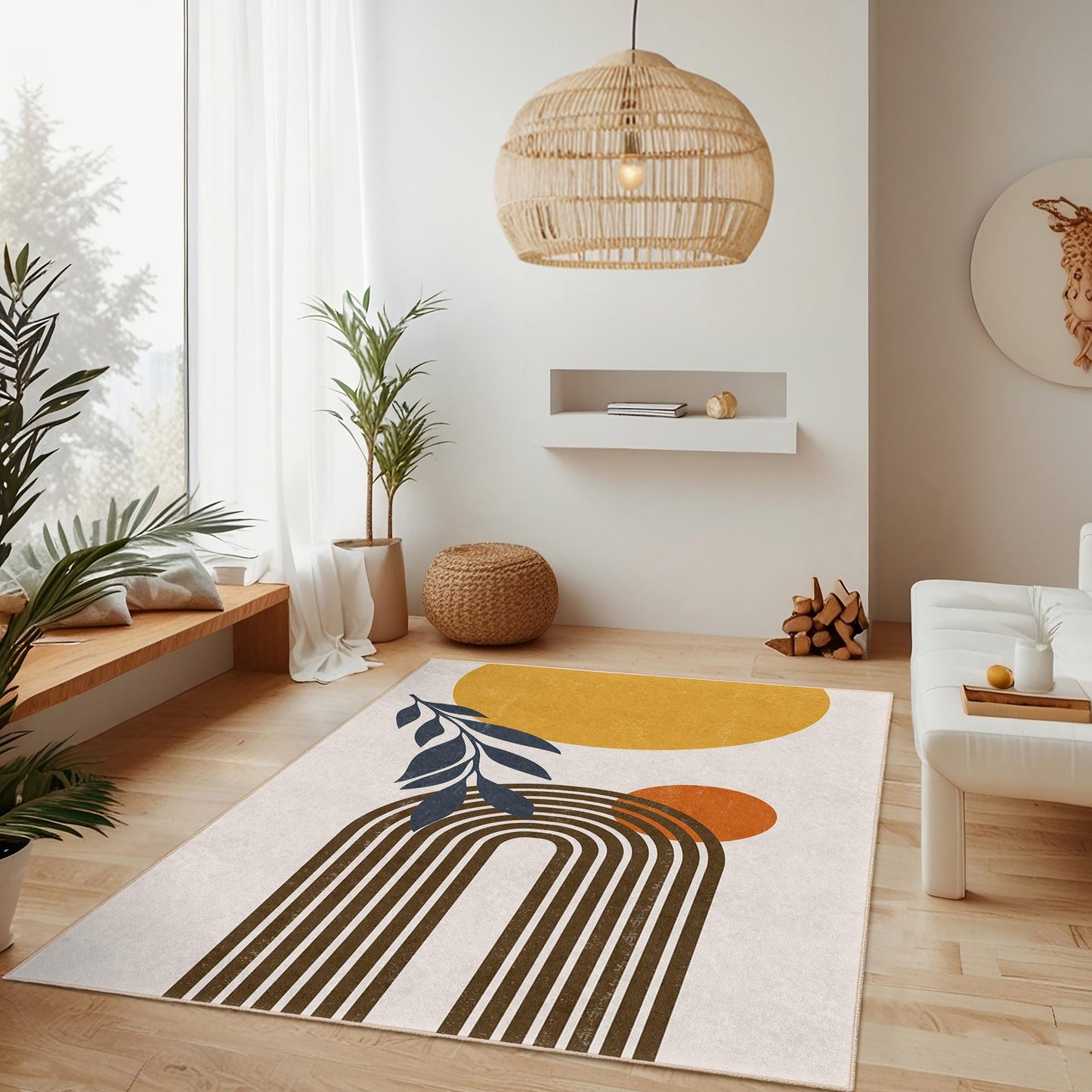 Abstract Rainbow Design Rectangular Area Rug, Modern Home Decor Rug, Geometric Pattern Carpet, Living Room Accent Rug, Stylish Floor Mat