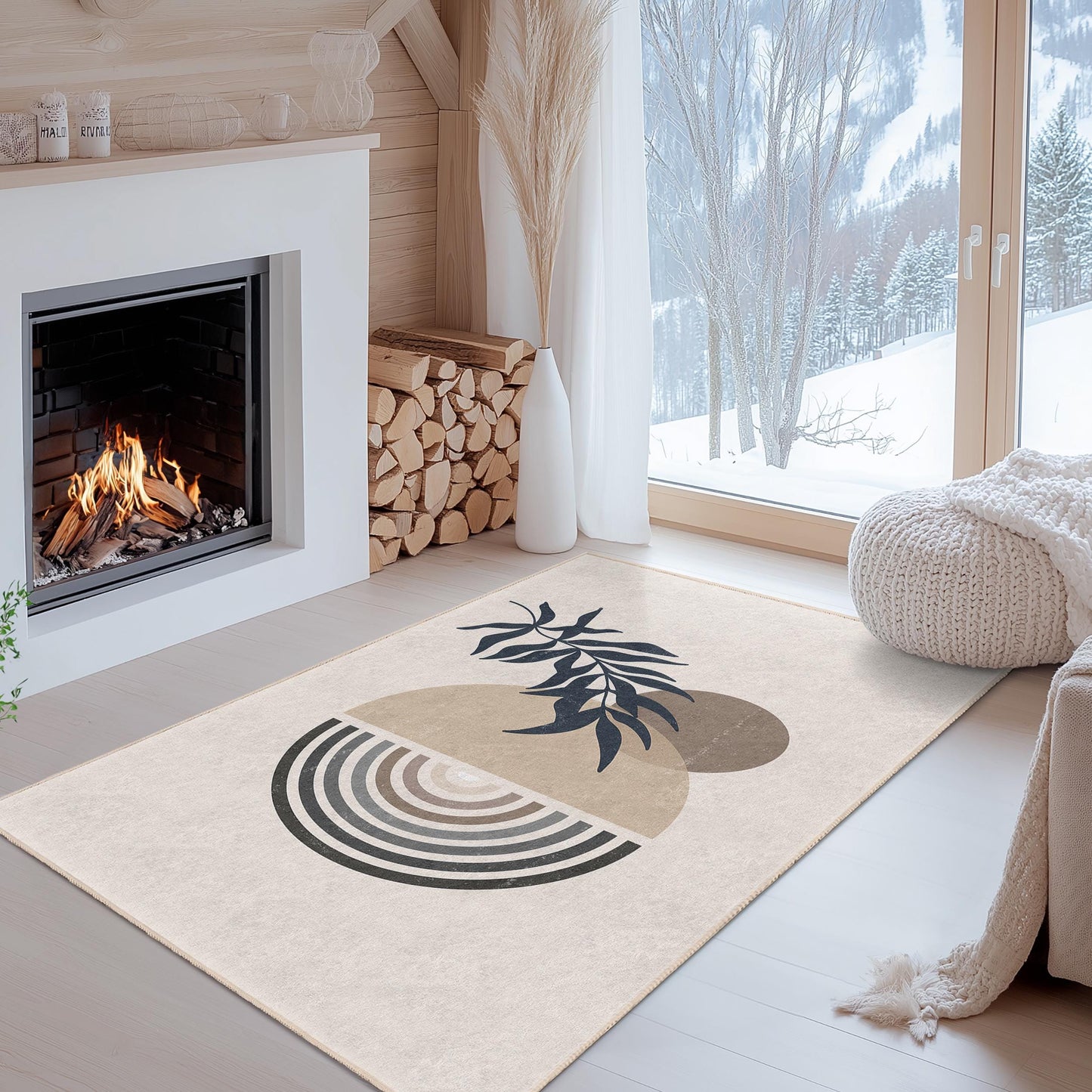 Geometric Leaf Design Rectangular Area Rug, Modern Abstract Carpet, Living Room Decor, Bohemian Style Rug, Artistic Floor Mat