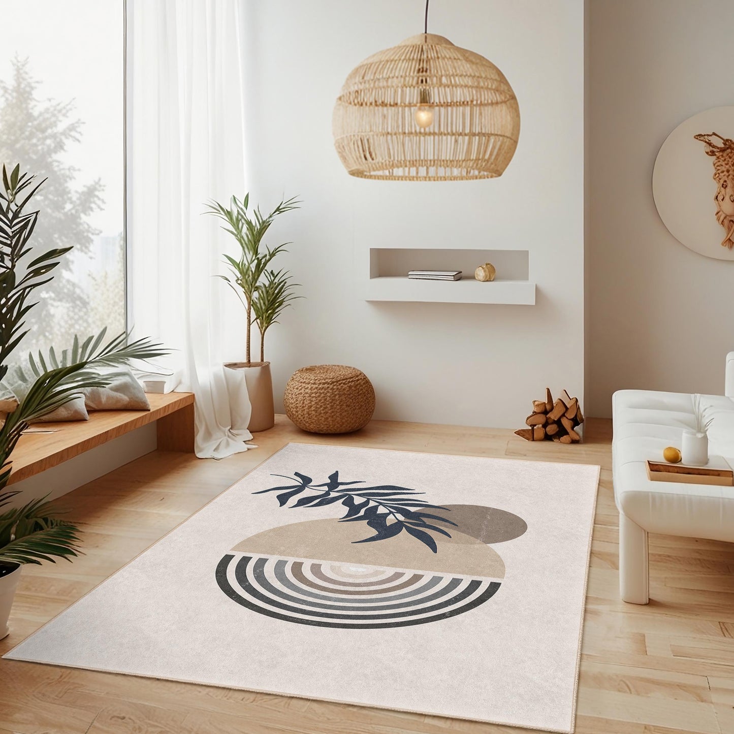 Geometric Leaf Design Rectangular Area Rug, Modern Abstract Carpet, Living Room Decor, Bohemian Style Rug, Artistic Floor Mat