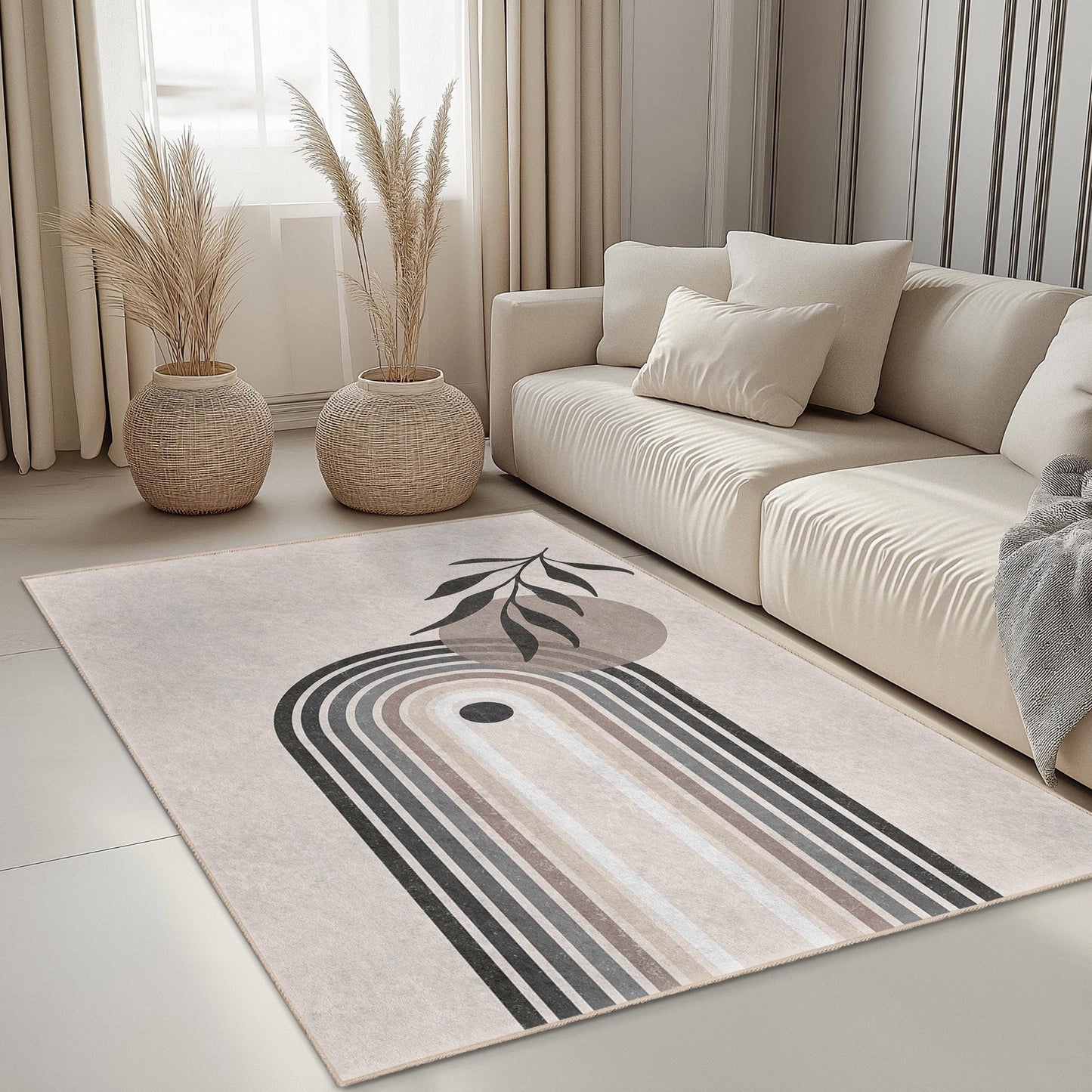 Abstract Rainbow Geometric Rectangular Area Rug, Modern Boho Decor, Living Room Carpet, Artistic Floor Mat, Chic Home Interior