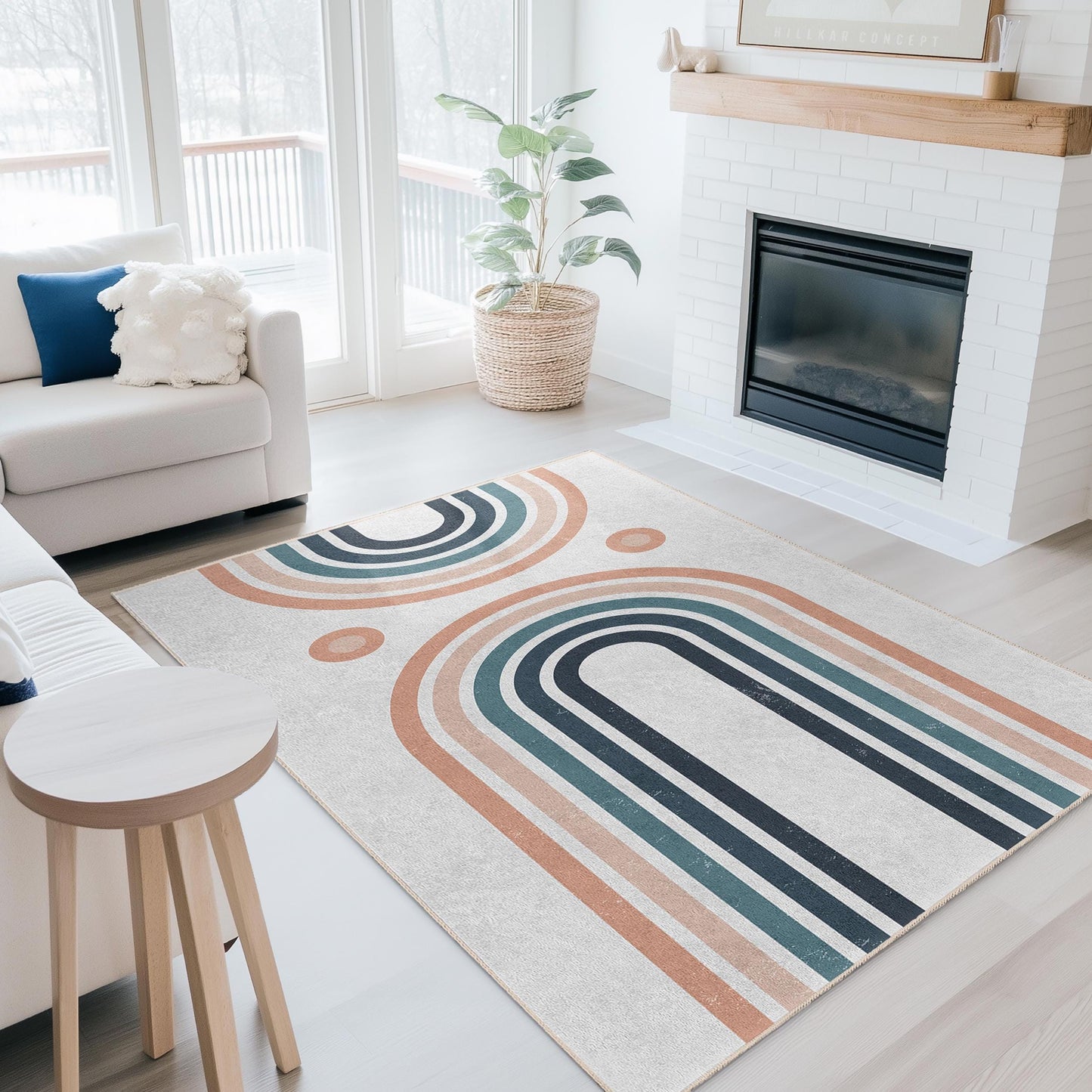 Modern Geometric Rectangular Area Rug, Abstract Lines Carpet for Living Room, Stylish Home Decor, Contemporary Floor Mat