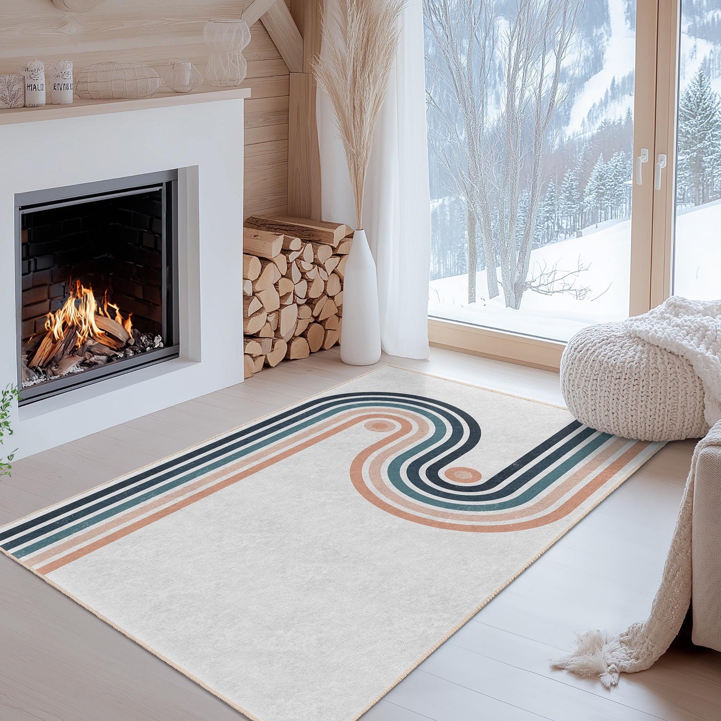 Modern Geometric Rectangular Area Rug, Stylish Line Pattern Carpet, Living Room Decor, Soft Home Rug, Contemporary Design