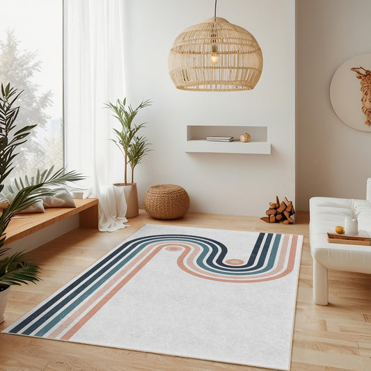 Modern Geometric Rectangular Area Rug, Stylish Line Pattern Carpet, Living Room Decor, Soft Home Rug, Contemporary Design