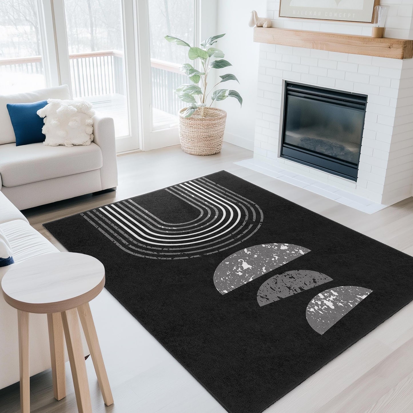 Modern Geometric Rectangular Rug, Stylish Black and White Area Rug, Contemporary Home Decor, Living Room Carpet, Abstract Design Rug