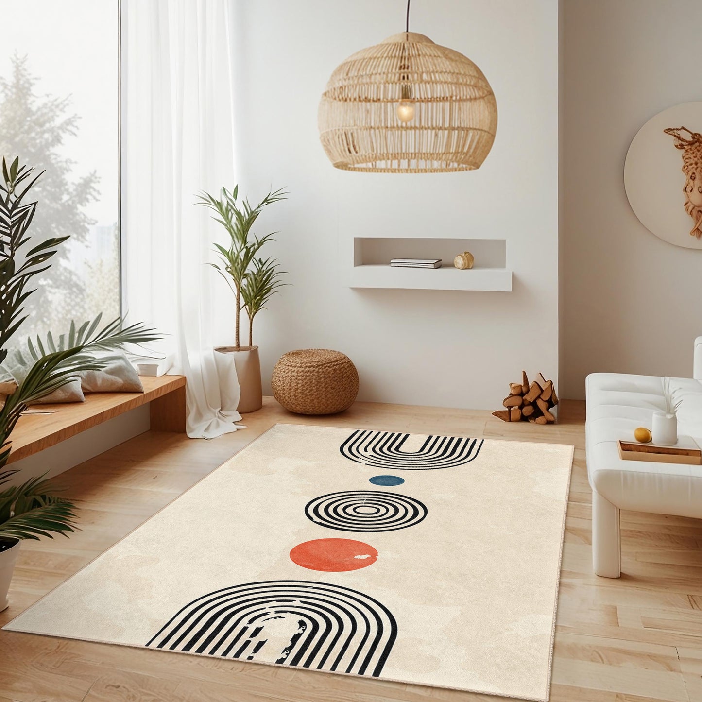Geometric Pattern Rectangular Area Rug, Modern Design Rug, Minimalist Home Decor, Living Room Carpet, Stylish Floor Mat