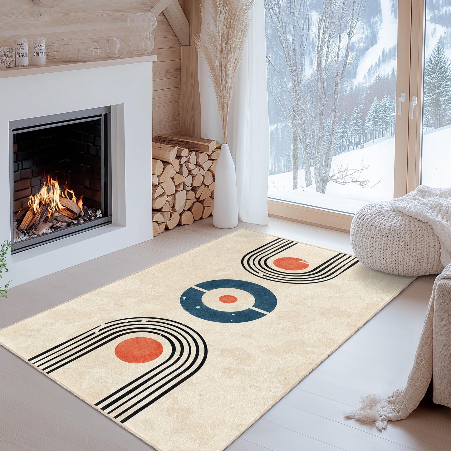 Geometric Retro Rectangle Area Rug, Modern Design Carpet for Living Room, Soft Indoor Rug, Stylish Home Decor, Unique Floor Mat