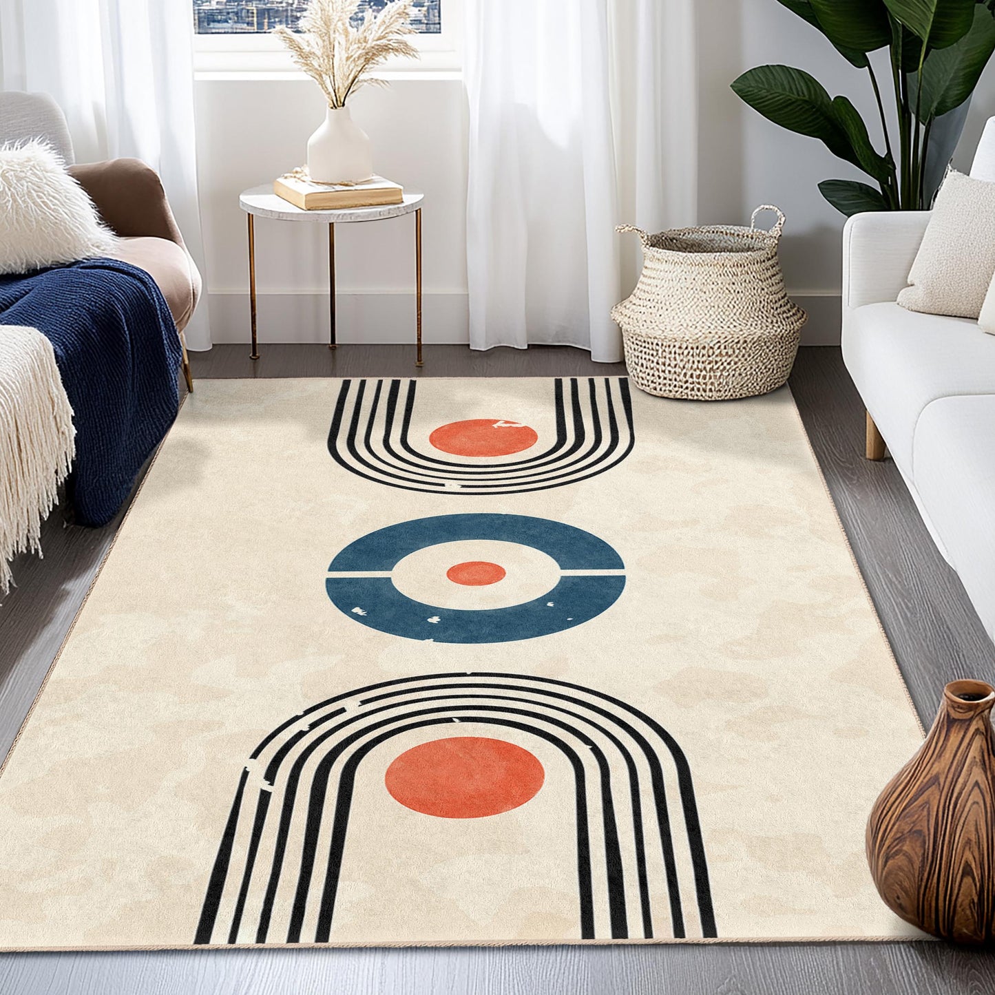Geometric Retro Rectangle Area Rug, Modern Design Carpet for Living Room, Soft Indoor Rug, Stylish Home Decor, Unique Floor Mat