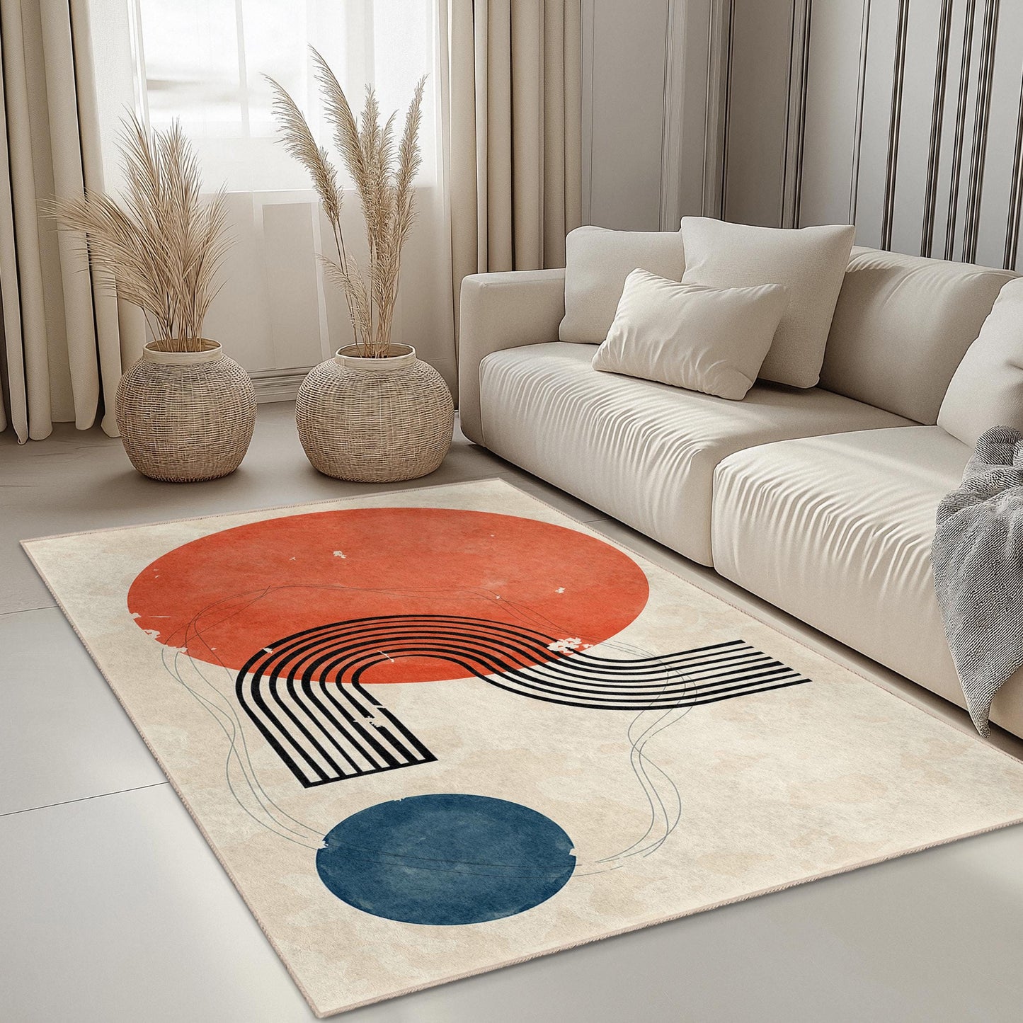Abstract Geometric Rectangle Rug, Modern Art Area Rug, Boho Decor Carpet, Stylish Home Flooring, Contemporary Design Rug