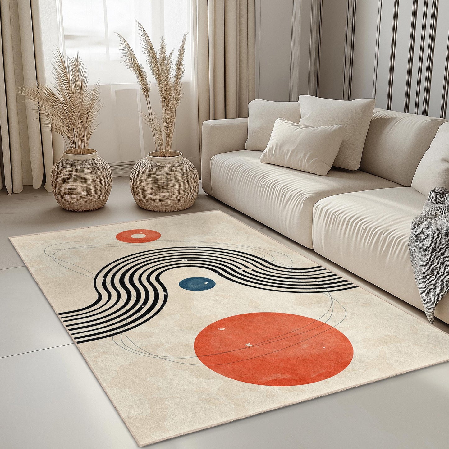 Abstract Geometric Rectangular Area Rug, Modern Art Rug for Living Room, Contemporary Home Decor, Stylish Carpet for Bedroom
