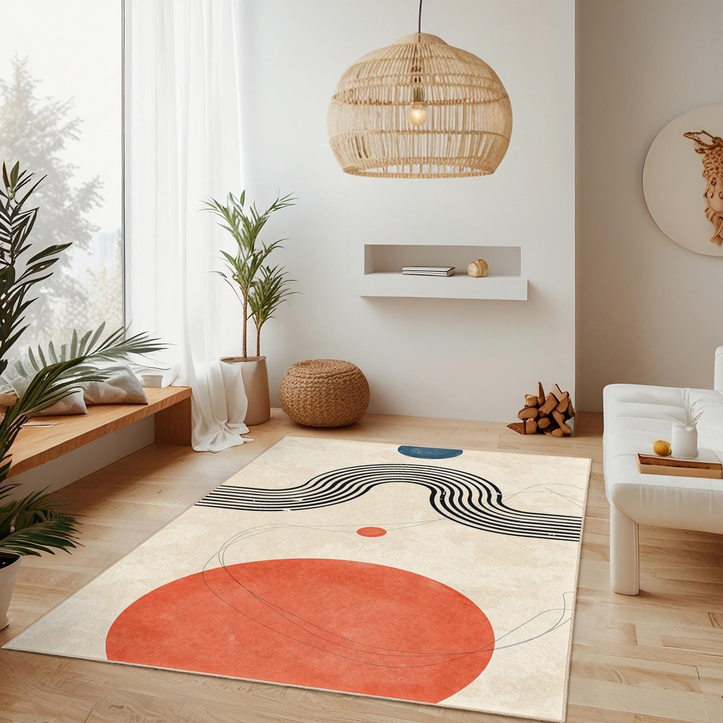 Abstract Lines and Shapes Area Rug, Modern Rectangular Carpet for Living Room, Bohemian Home Decor, Stylish Floor Mat