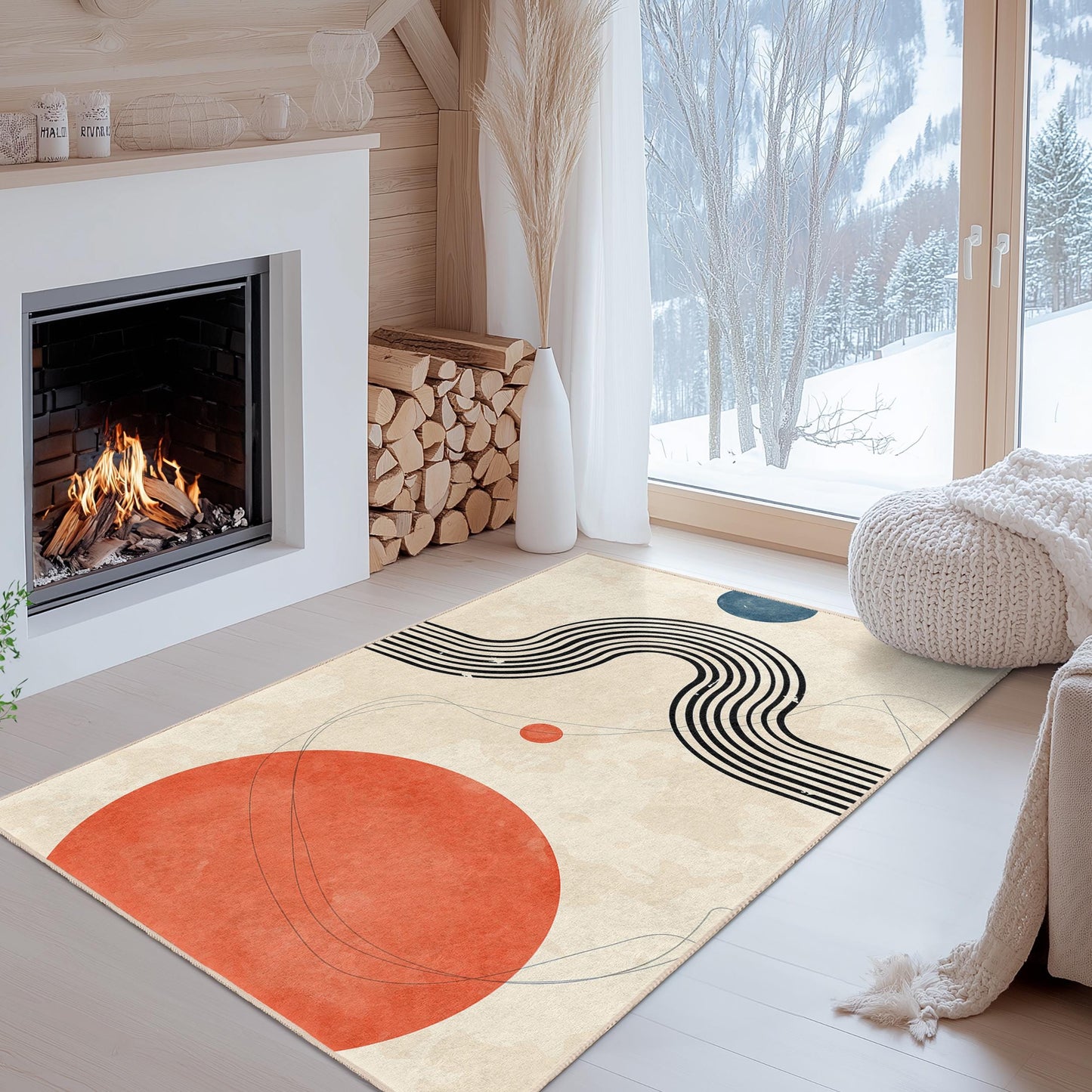 Abstract Lines and Shapes Area Rug, Modern Rectangular Carpet for Living Room, Bohemian Home Decor, Stylish Floor Mat