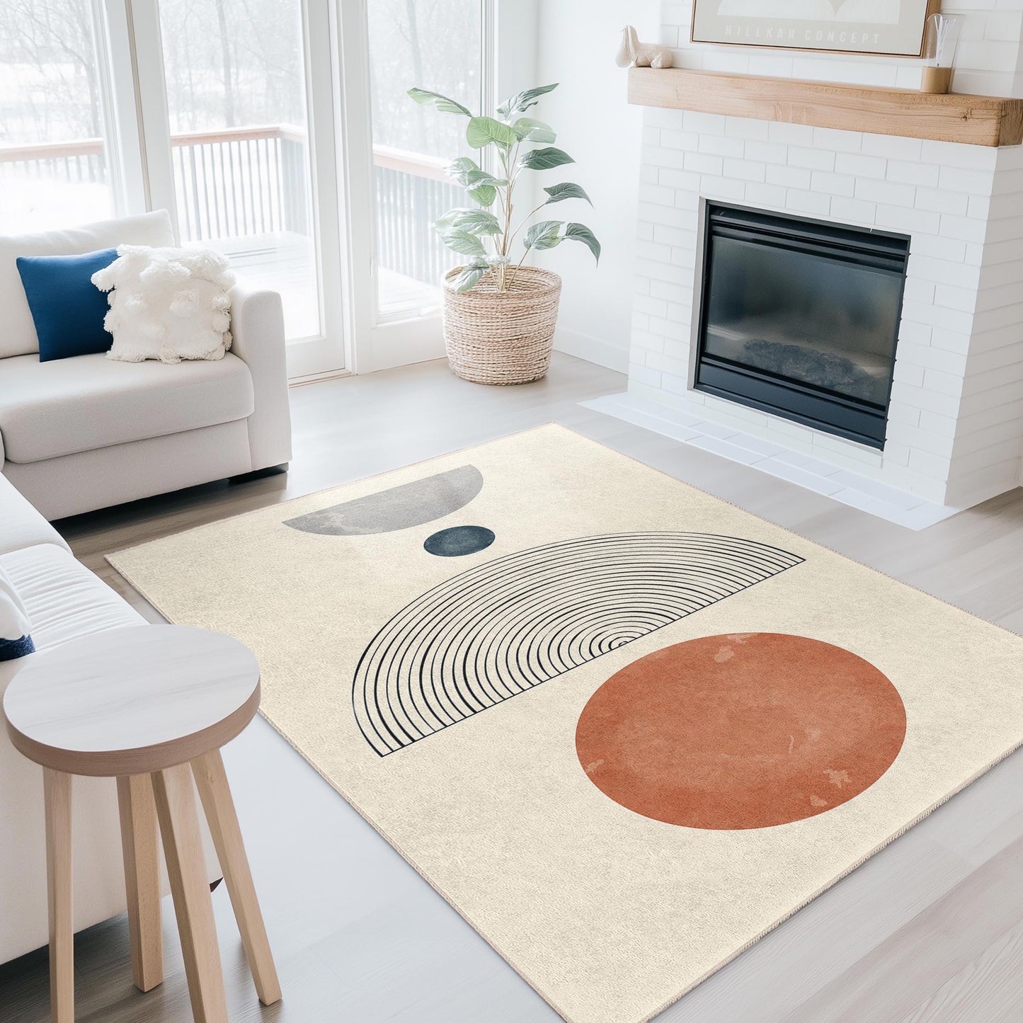 Modern Geometric Rectangle Rug, Abstract Pattern Area Rug, Stylish Living Room Rug, Unique Home Decor, Soft Floor Mat for Any Room