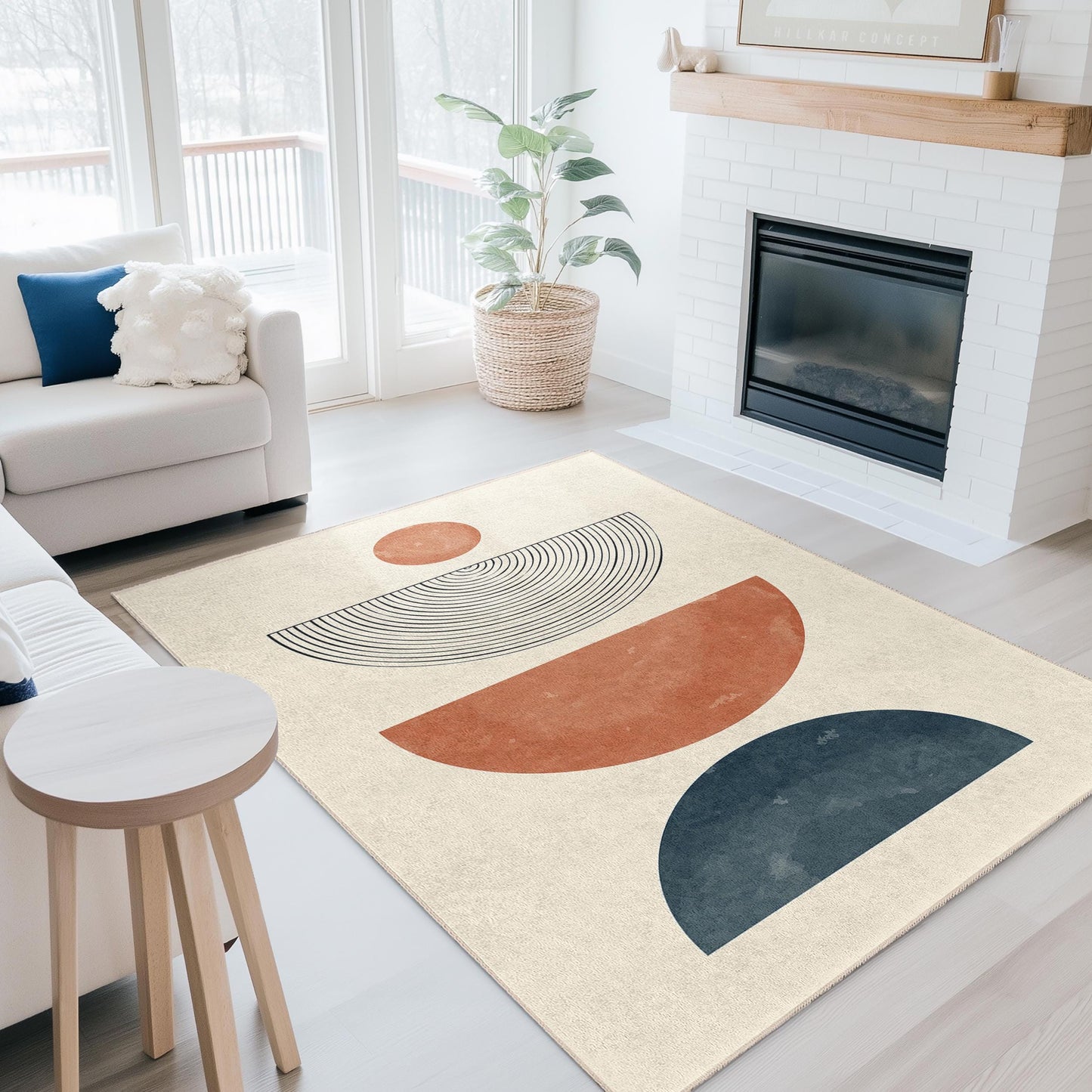 Geometric Circle and Half Circle Area Rug, Modern Decorative Rectangular Rug, Living Room Carpet, Boho Home Decor, Soft Area Mat